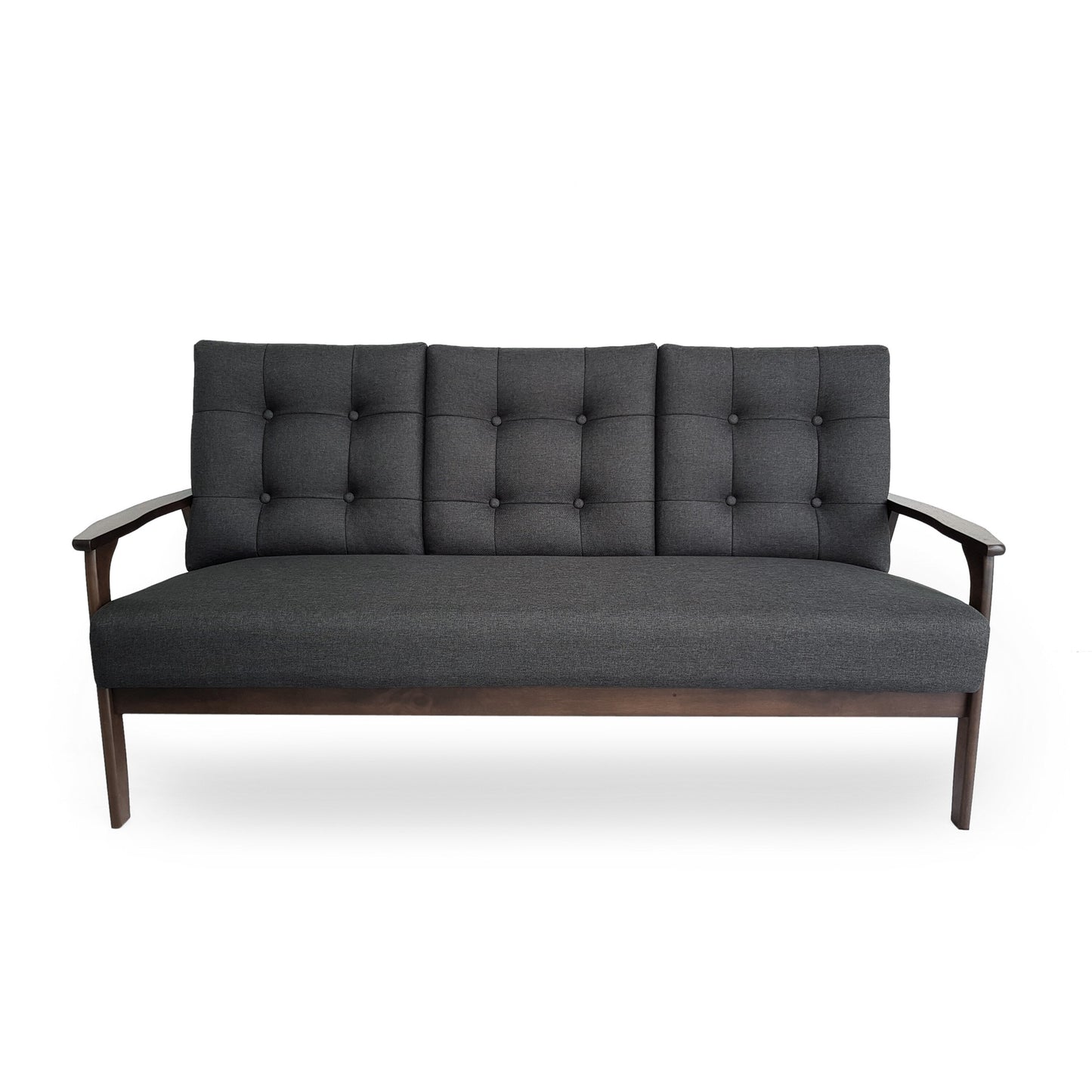 Divano a 3 posti trapuntato con bottoni Mid-Century da 65,5 pollici, grigio antracite, con gambe in legno di gomma, per soggiorno
