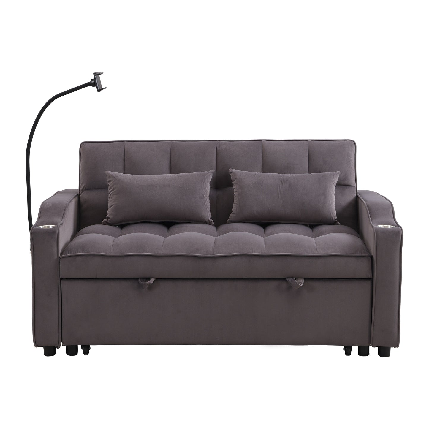 Divano letto futon 3 in 1 convertibile in velluto grigio antracite moderno con schienale reclinabile regolabile e cuscini decorativi