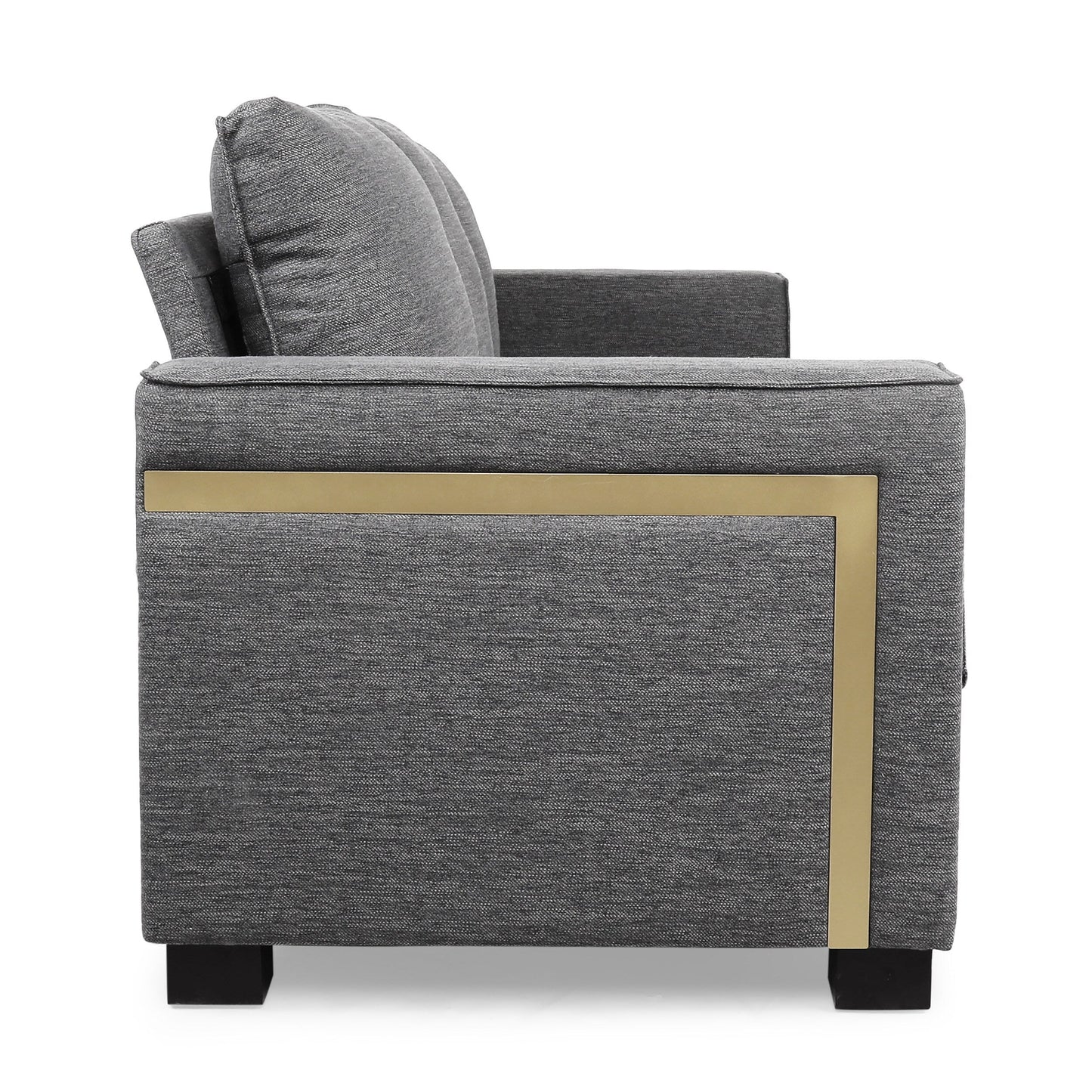 Divano imbottito moderno 80.25 a 3 posti color carbone con cuscini e gambe in legno per soggiorno