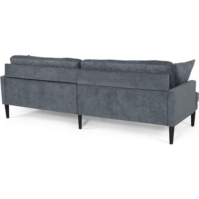 Divano imbottito moderno a 3 posti Charcoal 96.25 con gambe in legno e cuscini decorativi per soggiorno