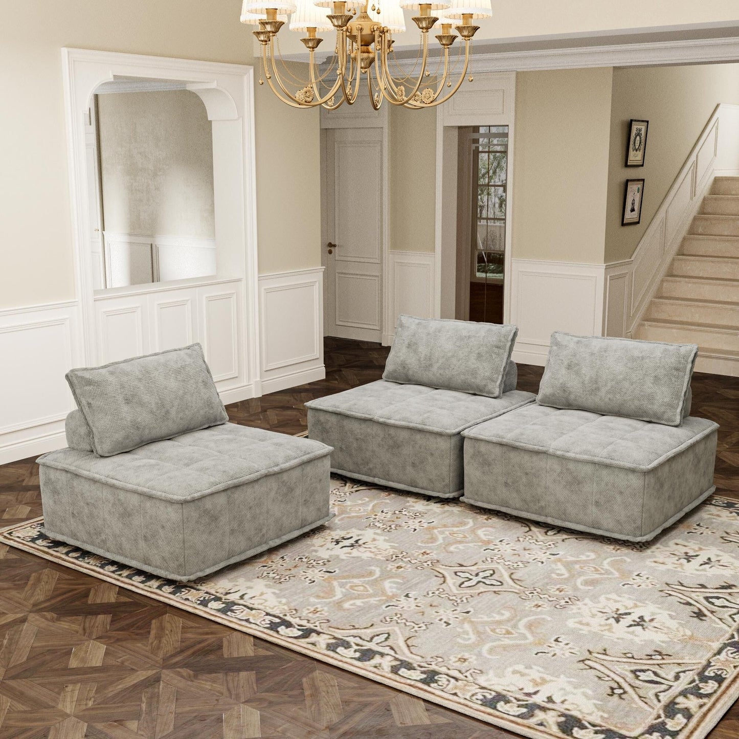 Set di divani modulari Chenille da 3 pezzi