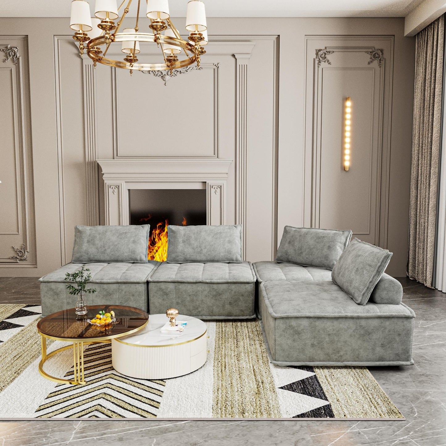 Set di divani modulari Chenille da 4 pezzi