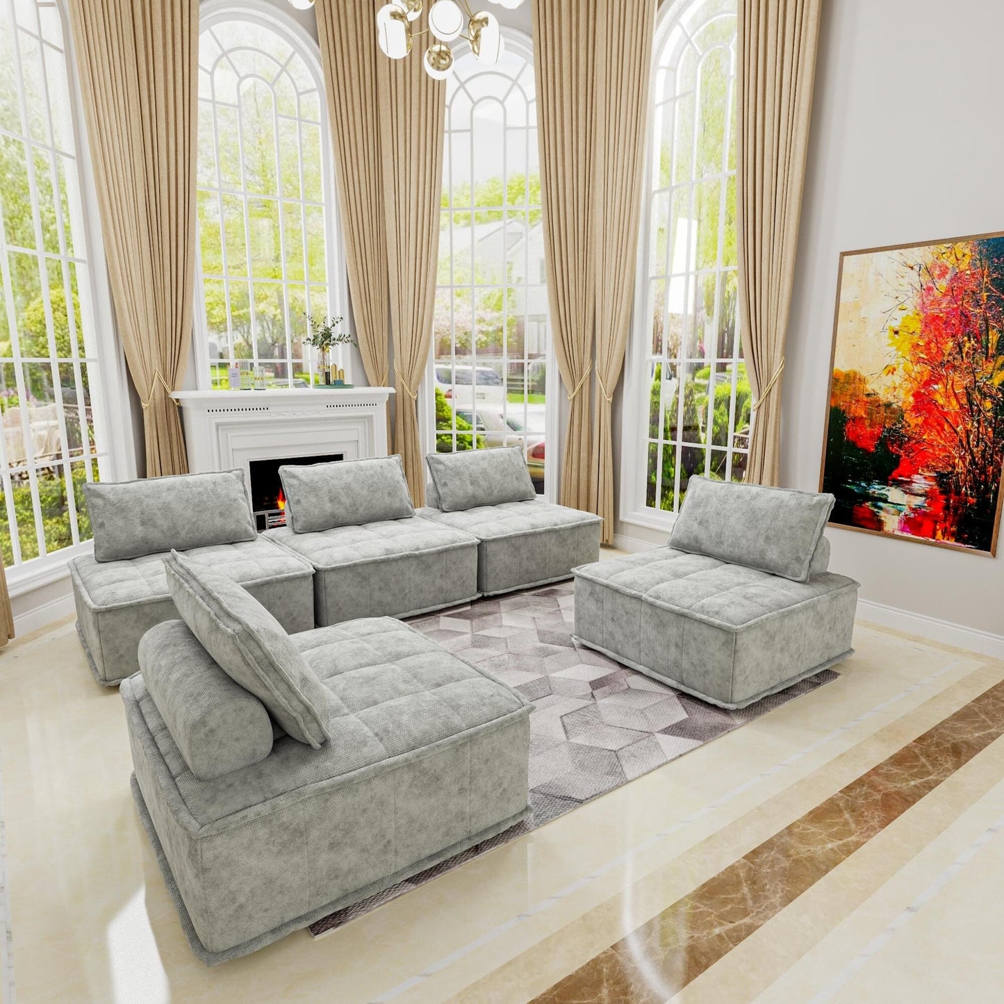 Set di divani modulari Chenille da 5 pezzi