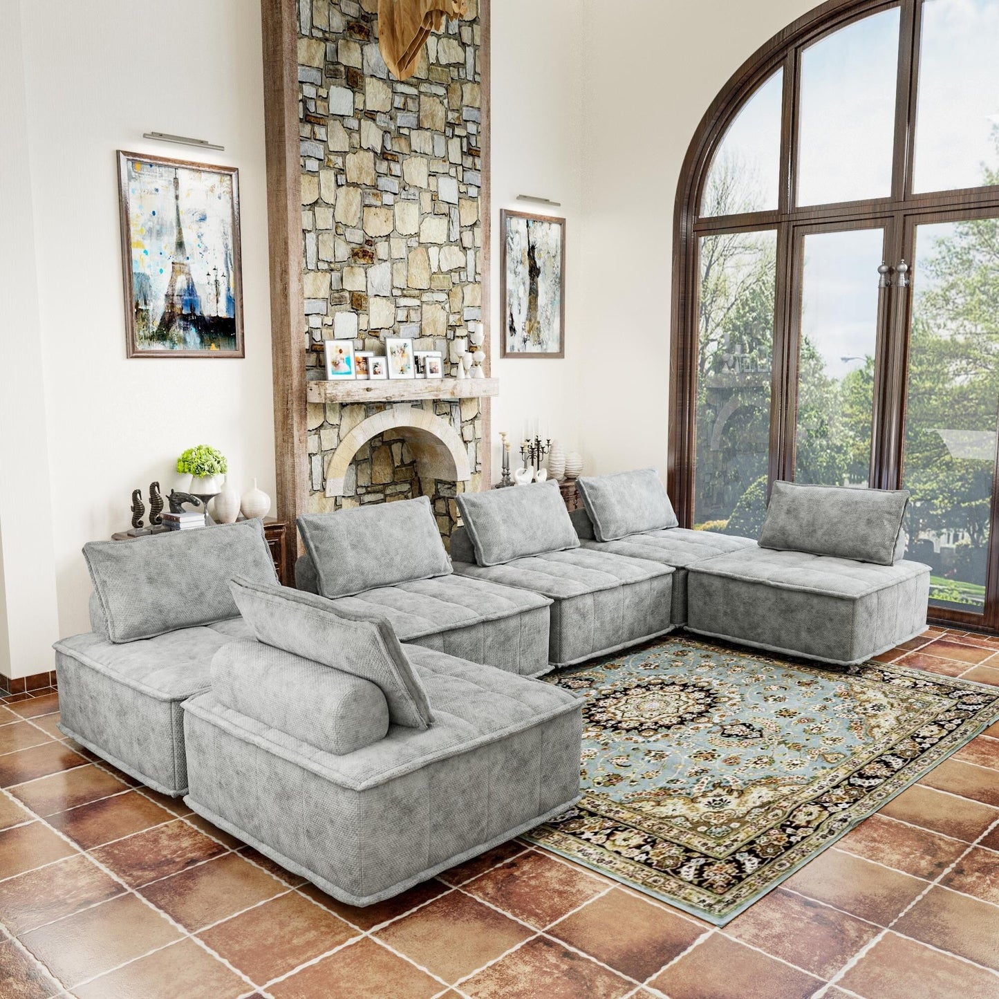 Set di divani modulari Chenille da 6 pezzi