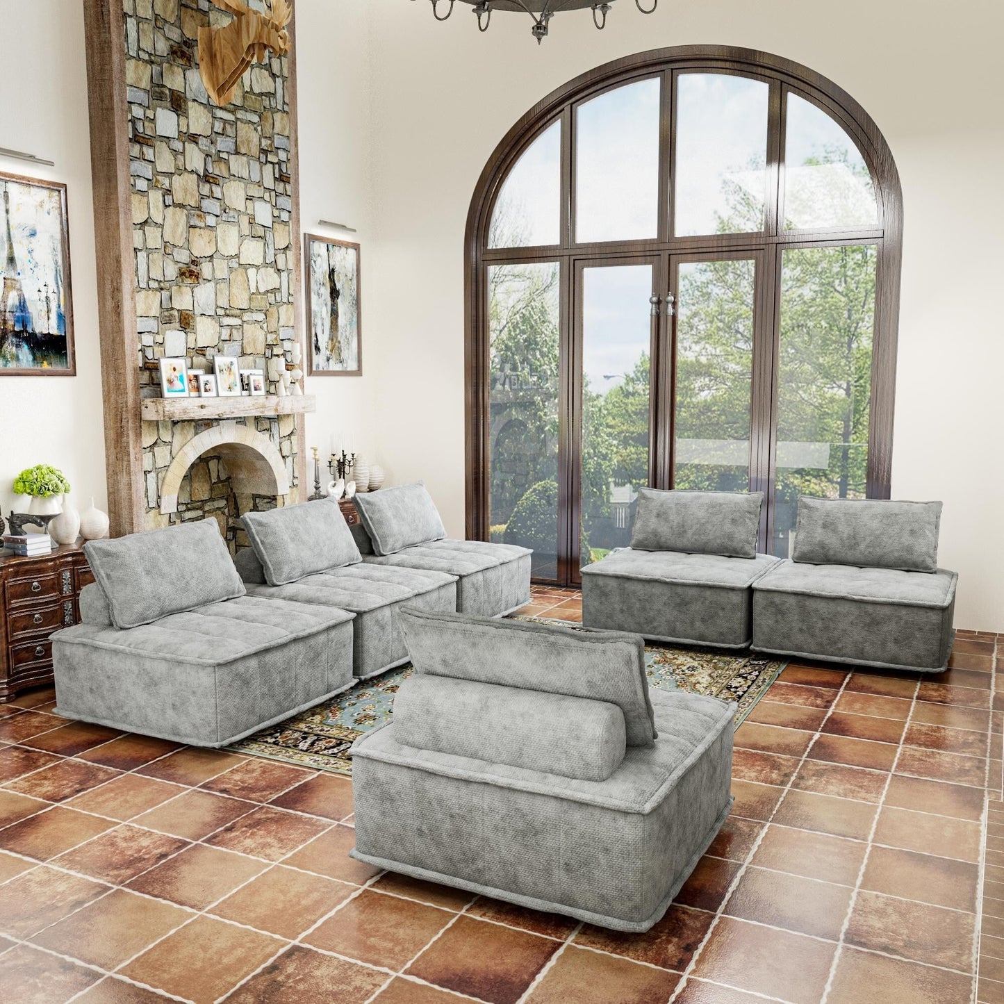 Set di divani modulari Chenille da 6 pezzi