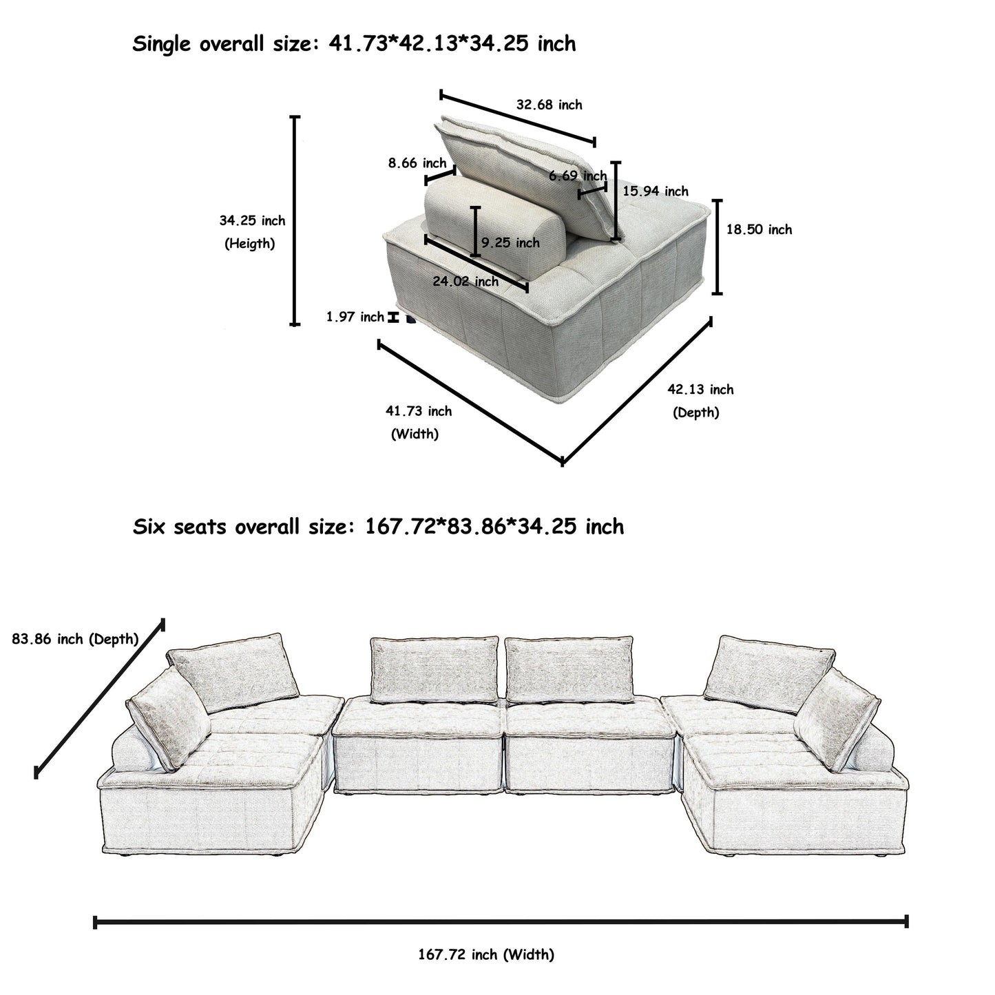 Set di divani modulari Chenille da 6 pezzi