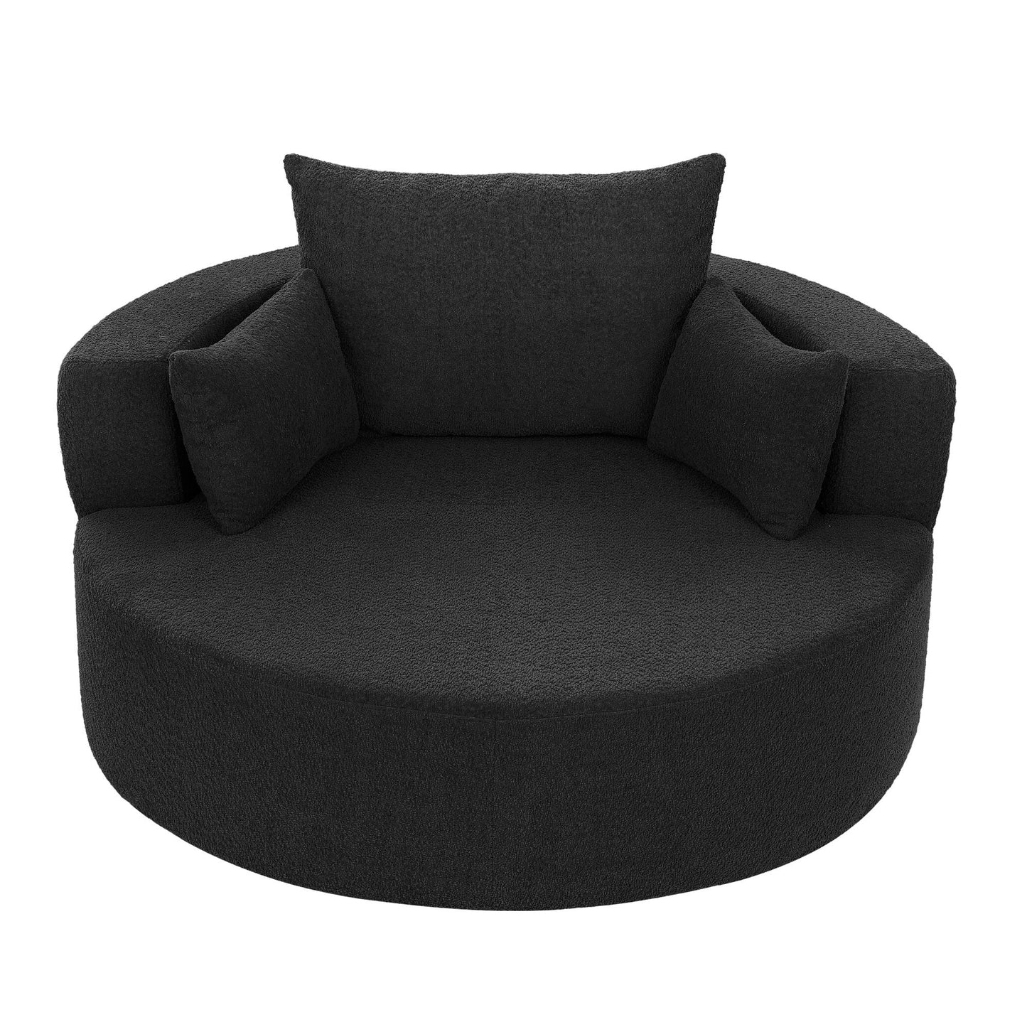Poltrona lounge con braccioli in ciniglia, poltrona rotonda con base girevole a 360 gradi e 3 cuscini rimovibili