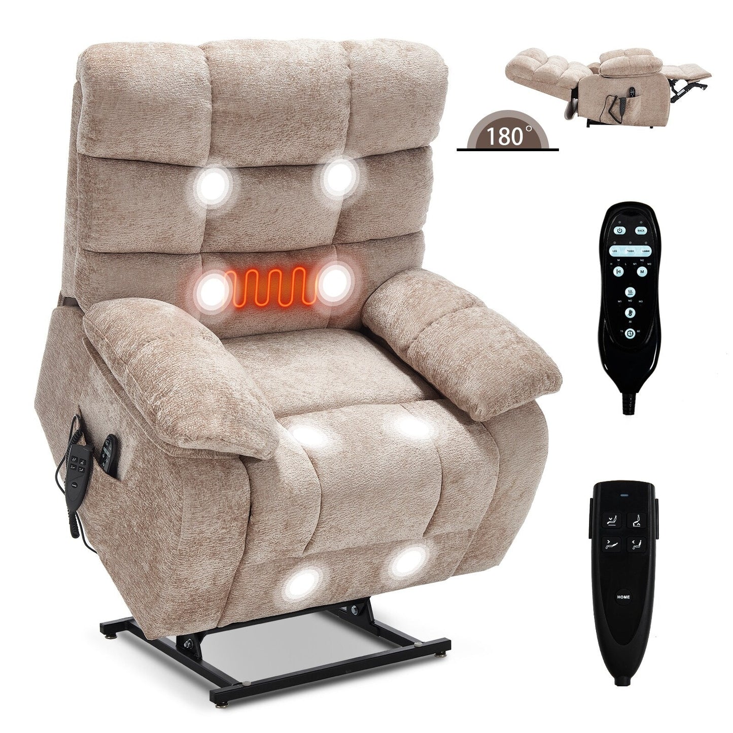 Poltrona reclinabile elettrica Chenille Dual Motor Infinite Position, poltrona reclinabile oversize con massaggio termico e telecomando elettrico