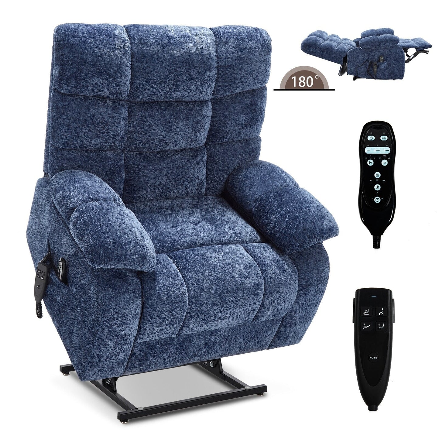 Poltrona reclinabile elettrica Chenille Dual Motor Infinite Position, poltrona reclinabile oversize con massaggio termico e telecomando elettrico
