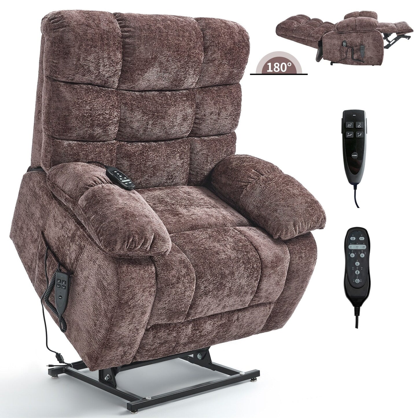 Poltrona reclinabile elettrica Chenille Dual Motor Infinite Position, poltrona reclinabile oversize con massaggio termico e telecomando elettrico