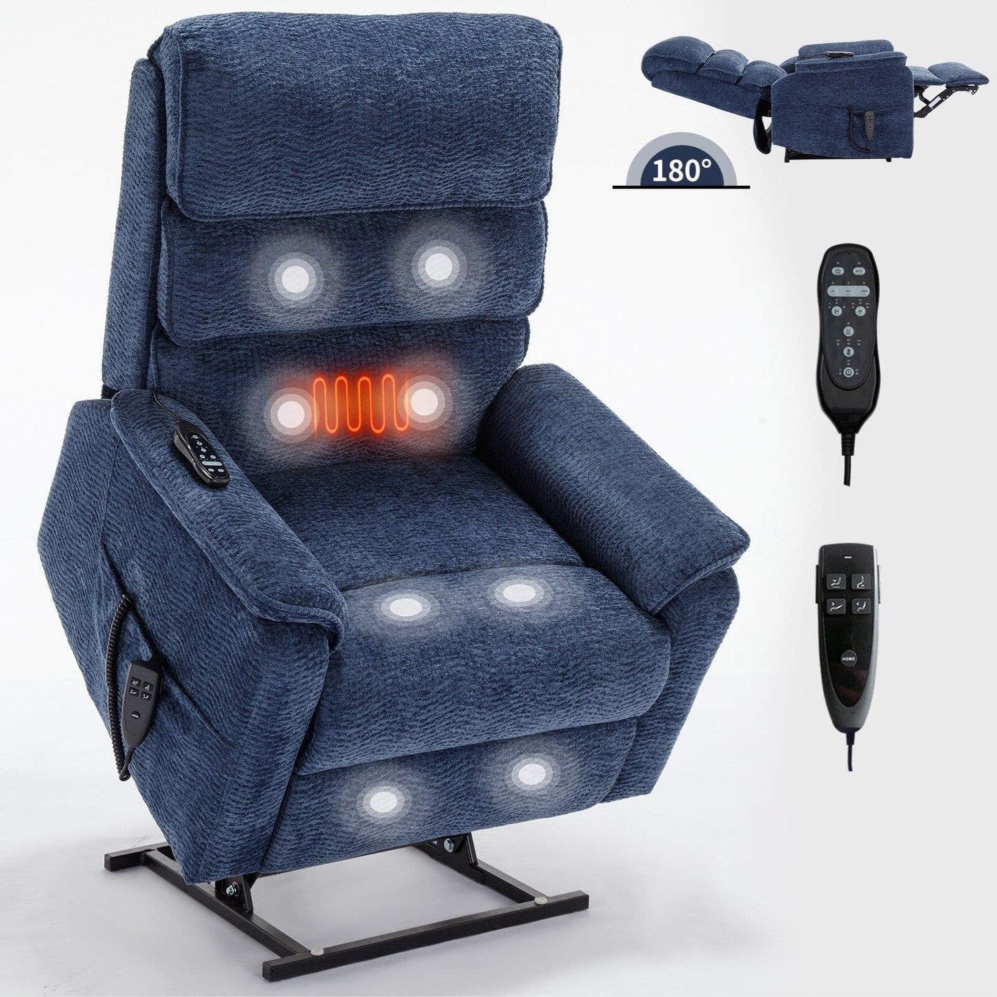 Poltrona reclinabile Chenille Dual Motor Infinite Power Lift con telecomando, massaggio termico e meccanismo di movimento per impieghi gravosi