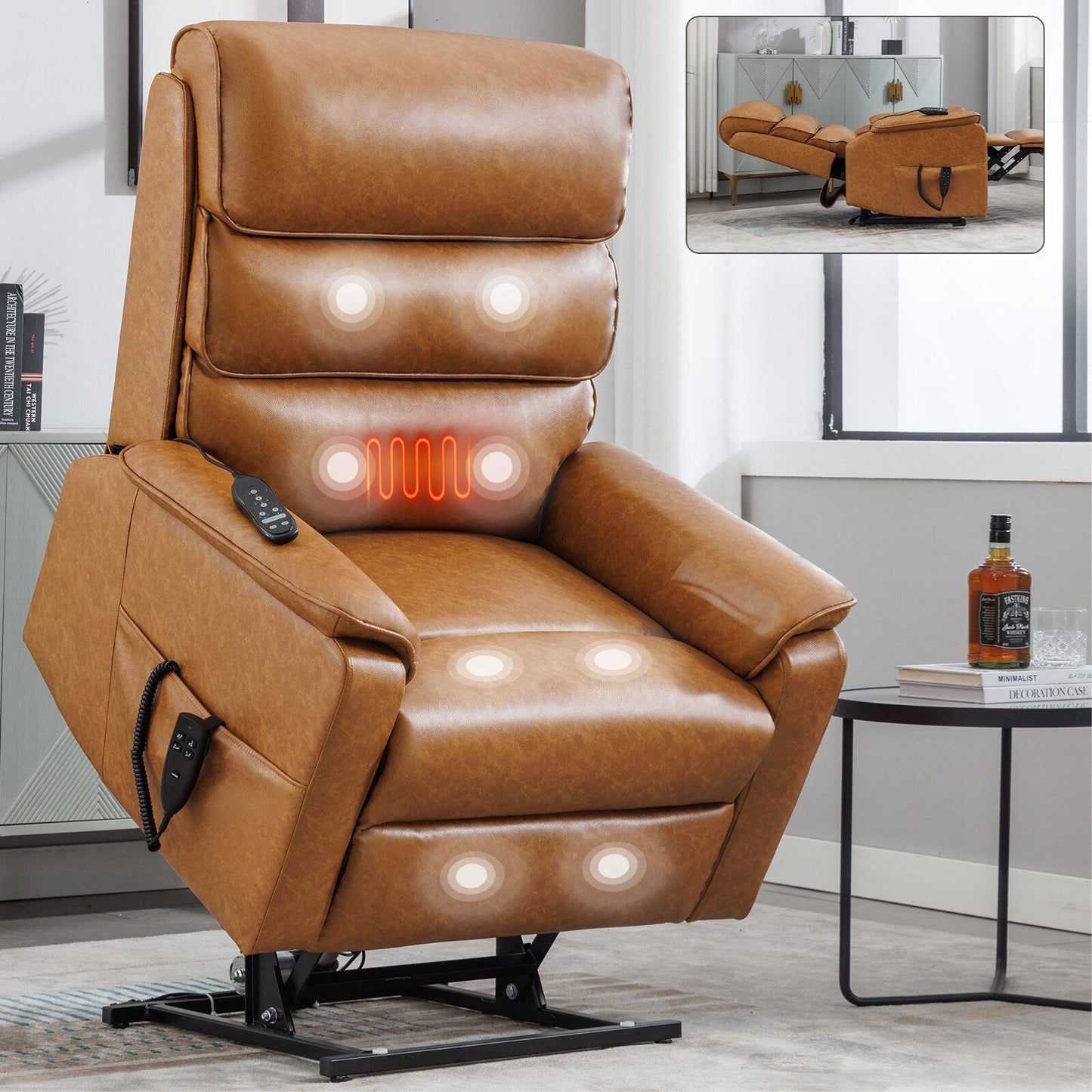 Poltrona reclinabile Chenille Dual Motor Infinite Power Lift con telecomando, massaggio termico e meccanismo di movimento per impieghi gravosi
