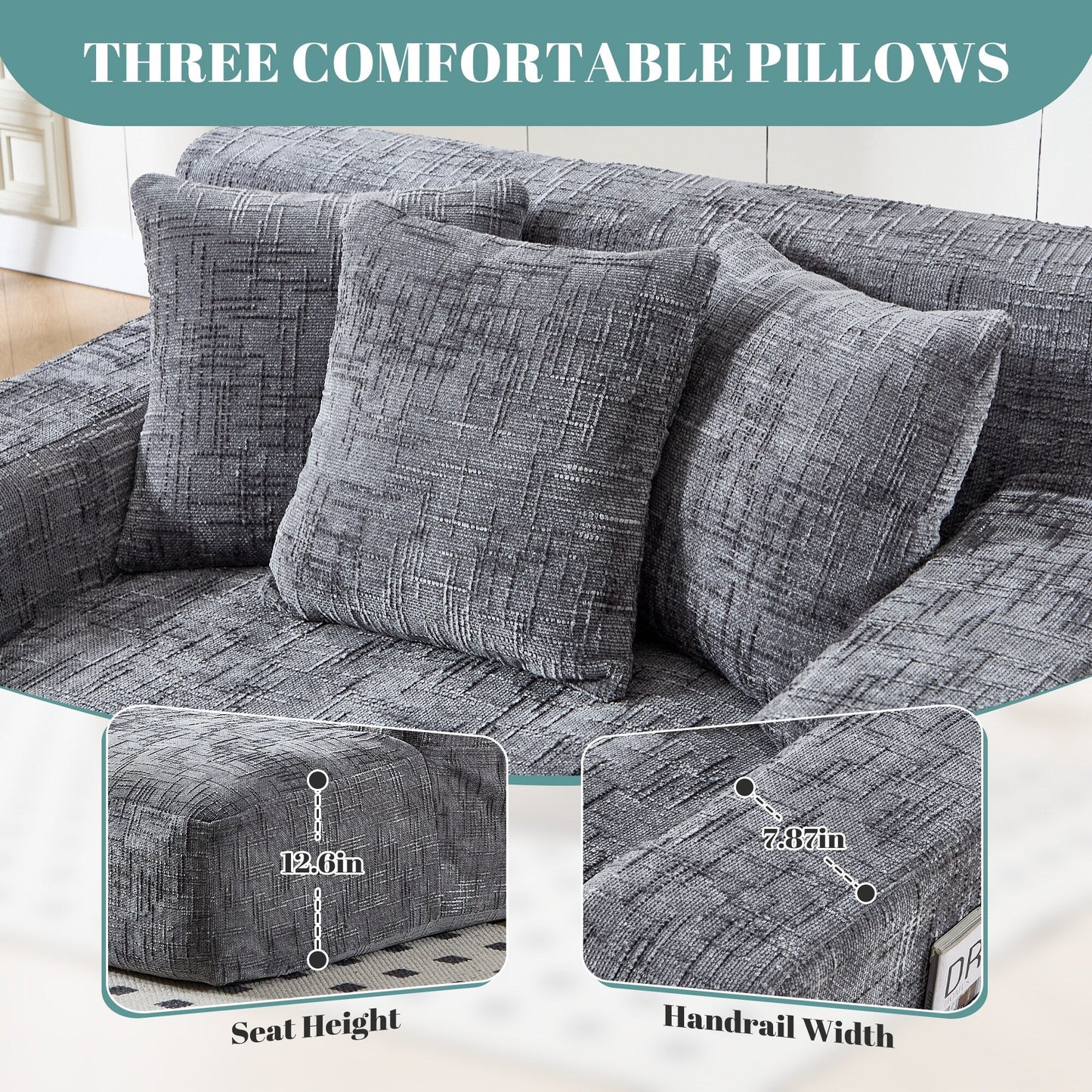 Divano letto Chenille Lazy Sofa con cuscini - Poltrona trasformabile con braccioli, divano letto multiposizione per soggiorno