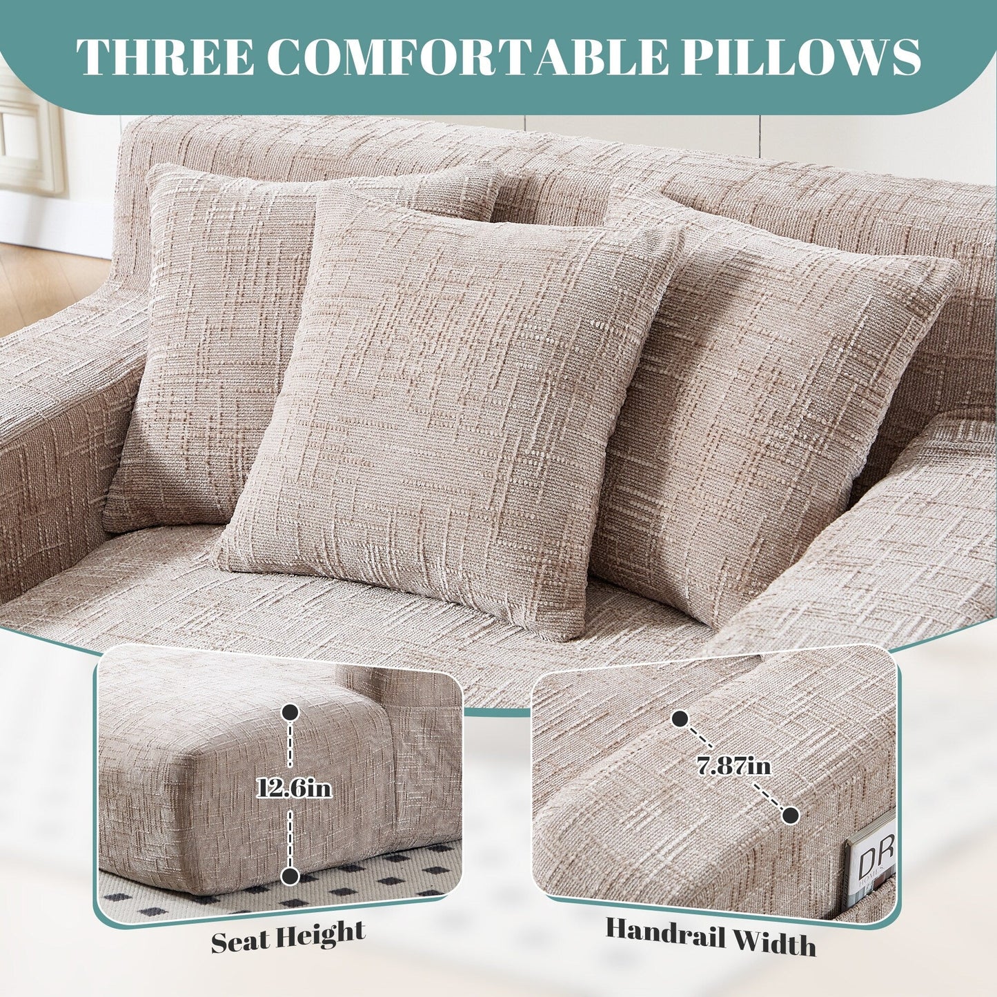 Divano letto Chenille Lazy Sofa con cuscini - Poltrona trasformabile con braccioli, divano letto multiposizione per soggiorno