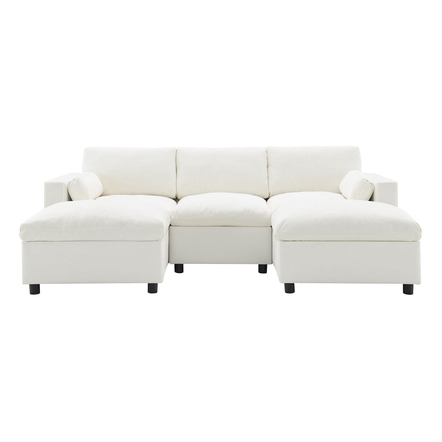Divano componibile modulare in ciniglia con tasche portaoggetti, divano a U da 5 posti con cuscini, divano Cloud con 2 pouf mobili