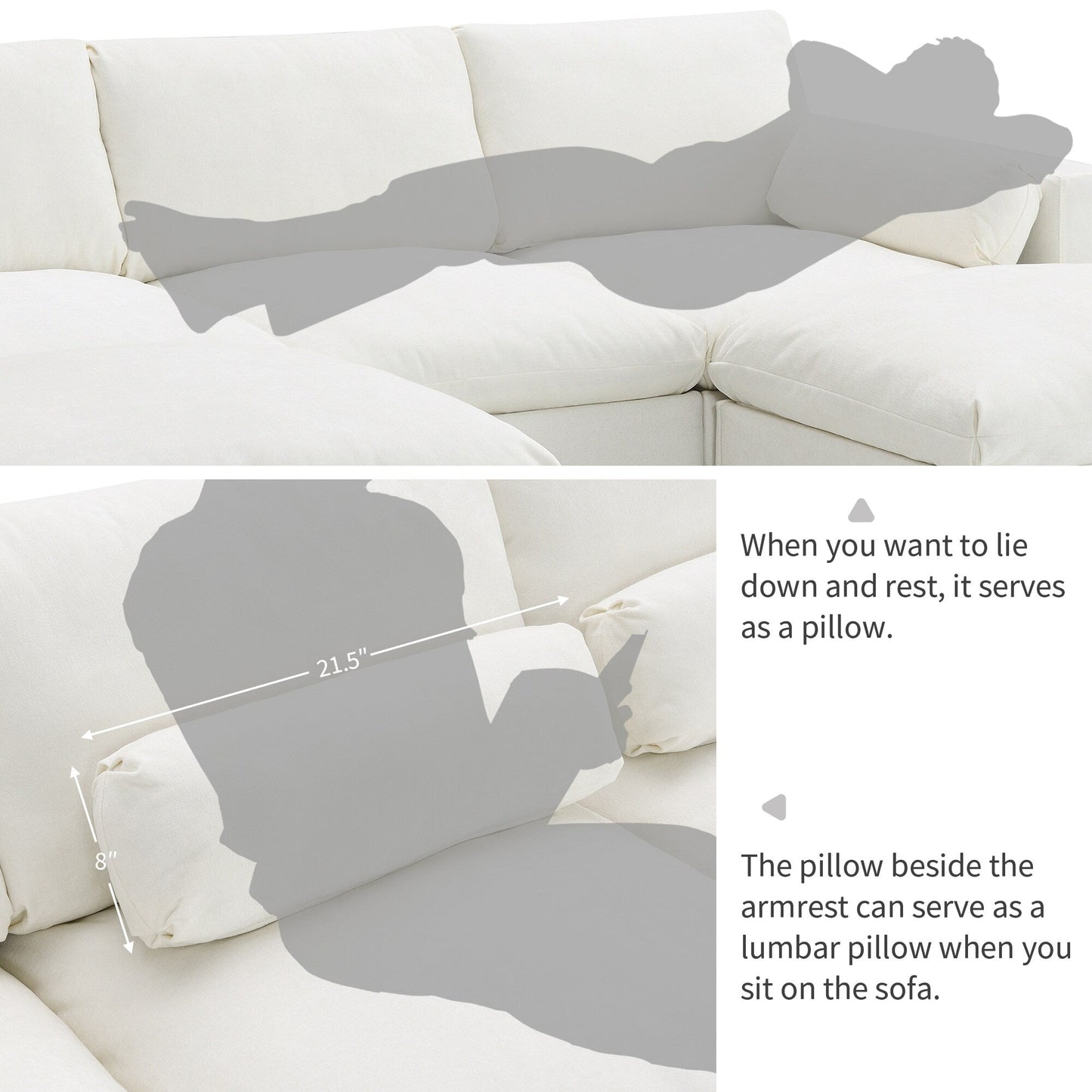 Divano componibile modulare in ciniglia con tasche portaoggetti, divano a U da 5 posti con cuscini, divano Cloud con 2 pouf mobili
