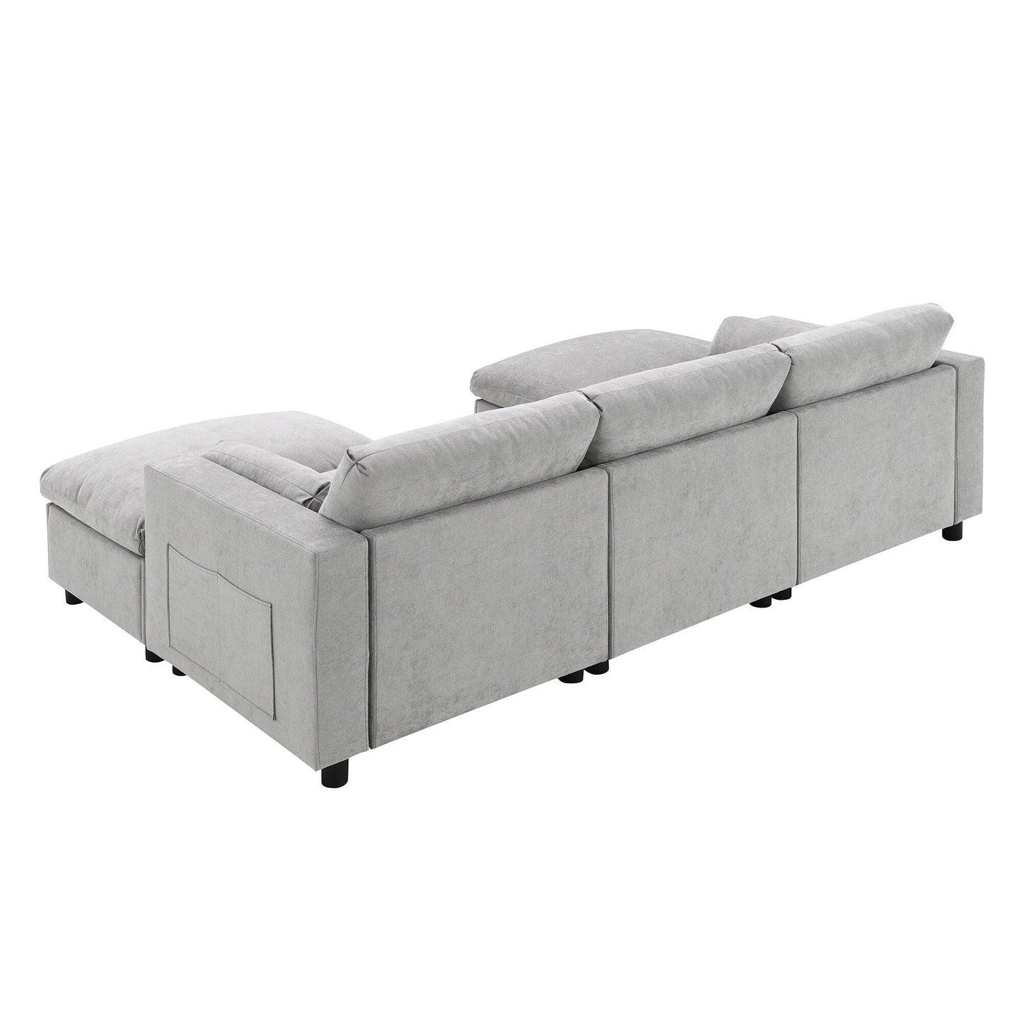 Divano componibile modulare in ciniglia con tasche portaoggetti, divano a U da 5 posti con cuscini, divano Cloud con 2 pouf mobili