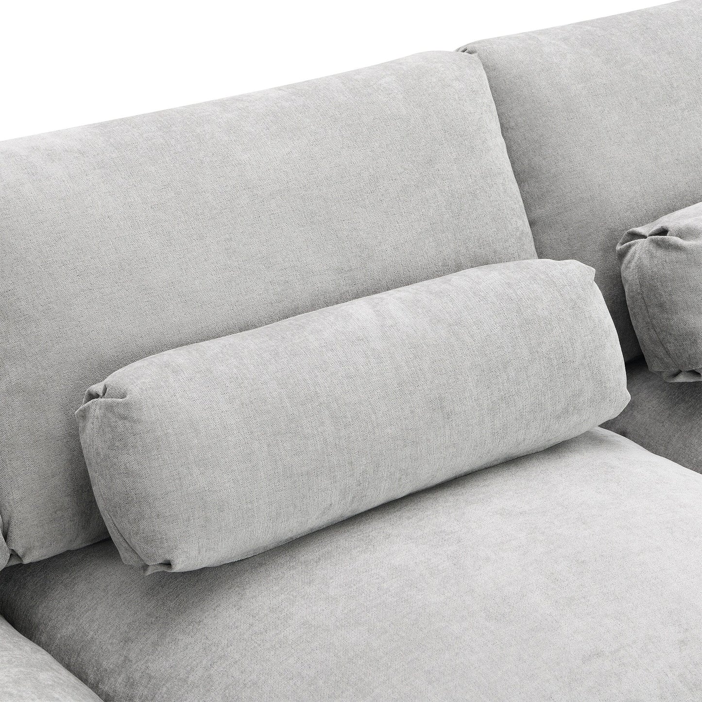 Divano componibile modulare in ciniglia con tasche portaoggetti, divano a U da 5 posti con cuscini, divano Cloud con 2 pouf mobili
