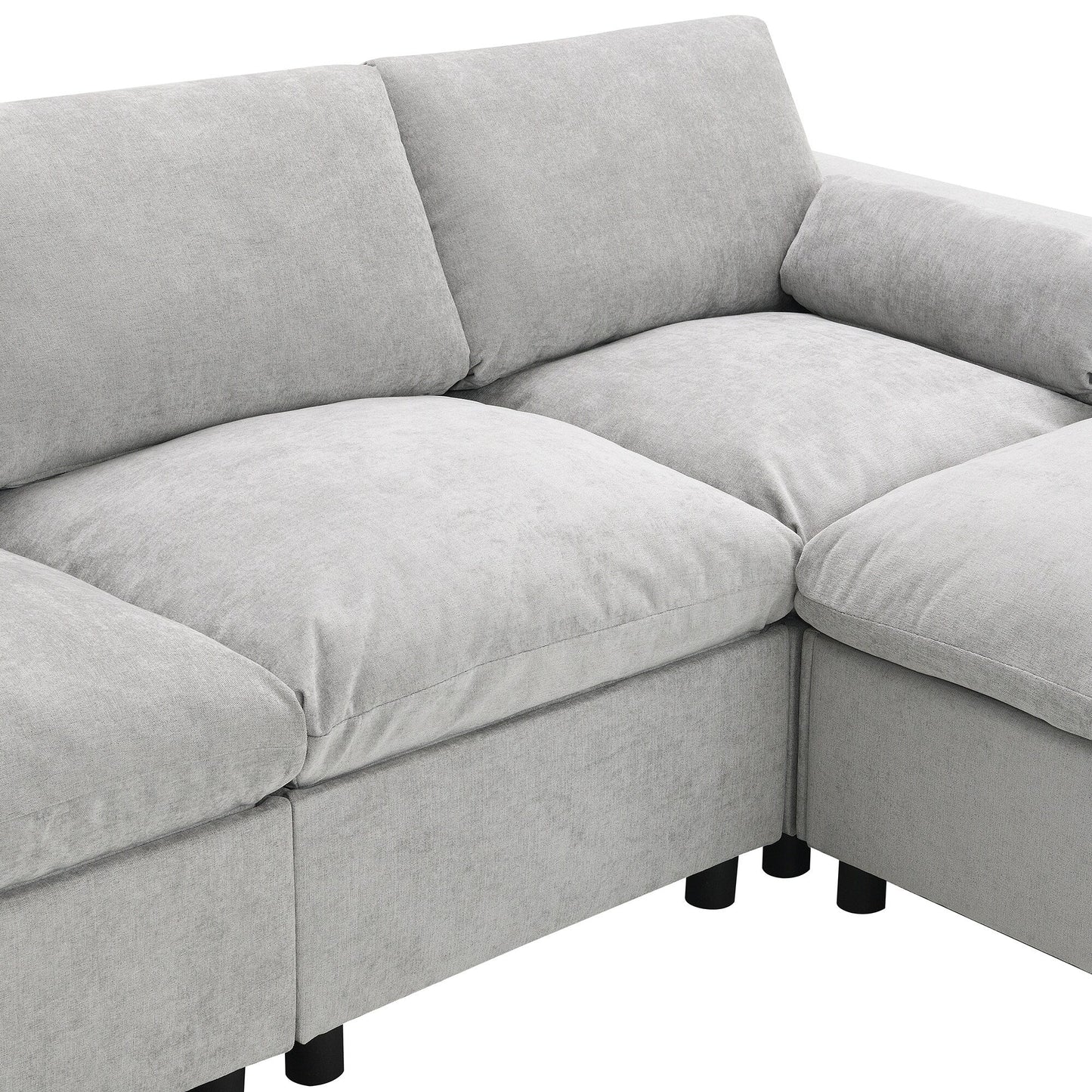 Divano componibile modulare in ciniglia con tasche portaoggetti, divano a U da 5 posti con cuscini, divano Cloud con 2 pouf mobili