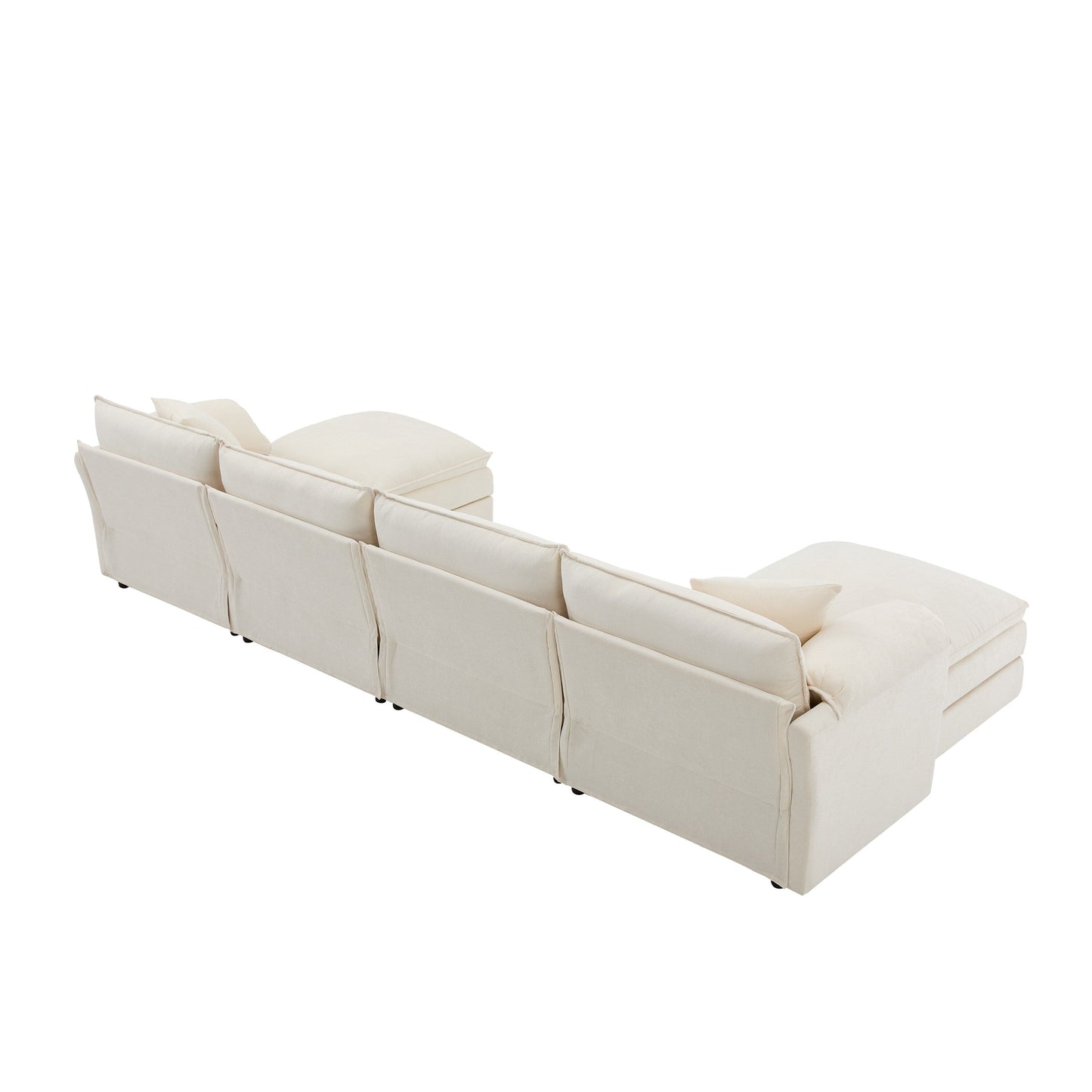 Divano componibile modulare in ciniglia, divano a forma di U con doppi cuscini, divano a 6 posti con pouf mobili