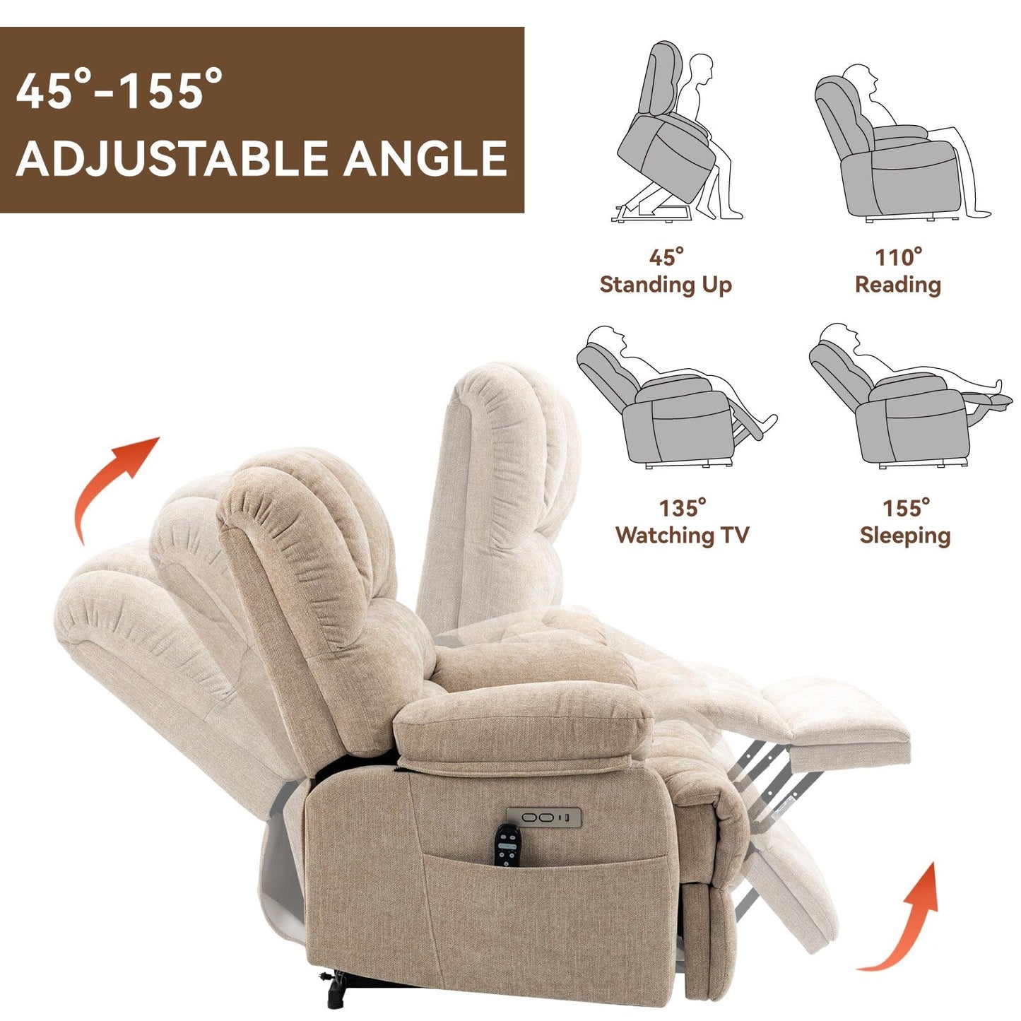 Poltrona reclinabile elettrica Chenille