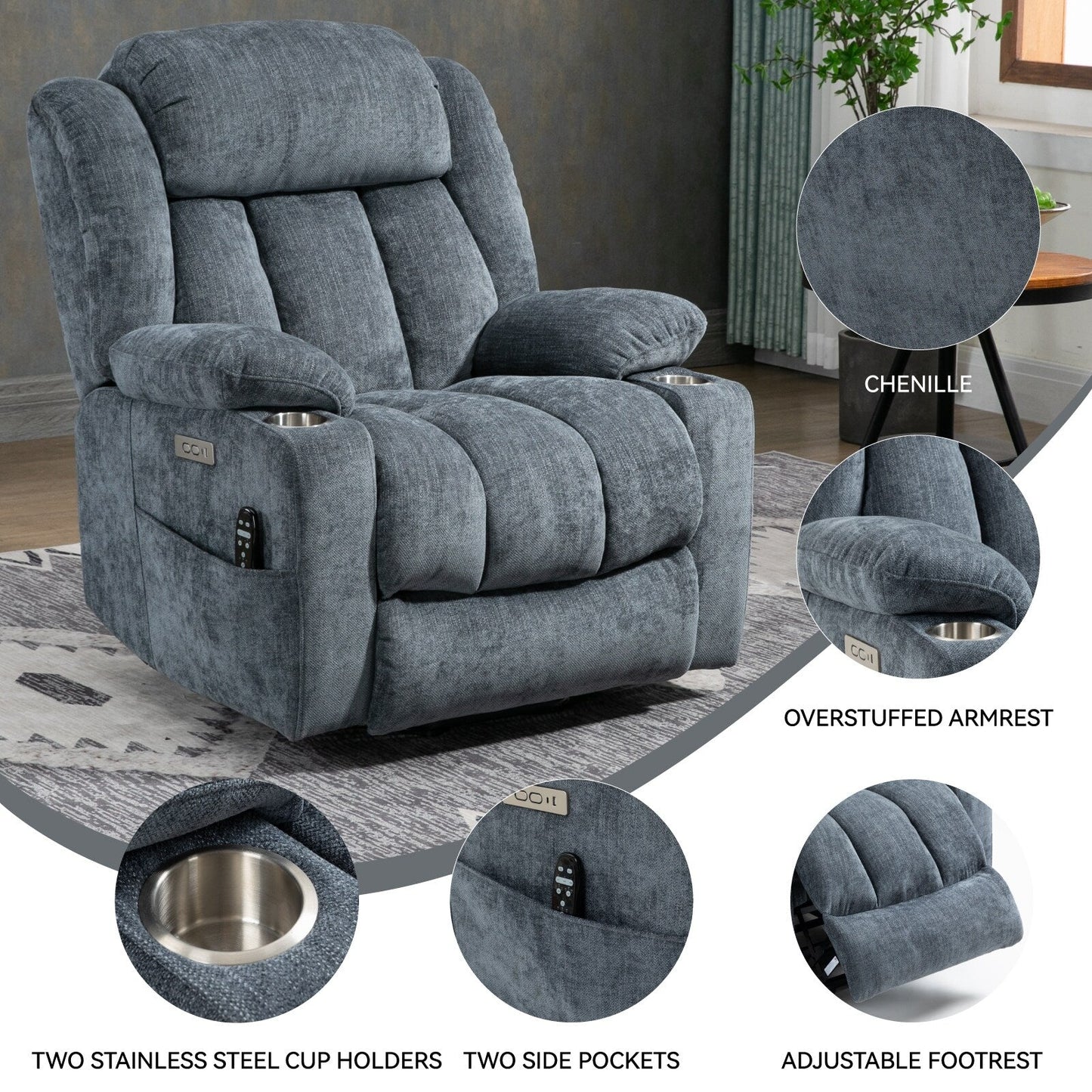Poltrona reclinabile elettrica Chenille
