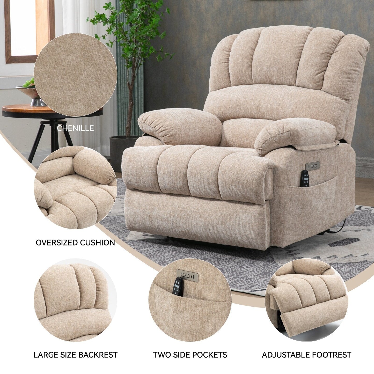 Poltrona reclinabile elettrica Chenille