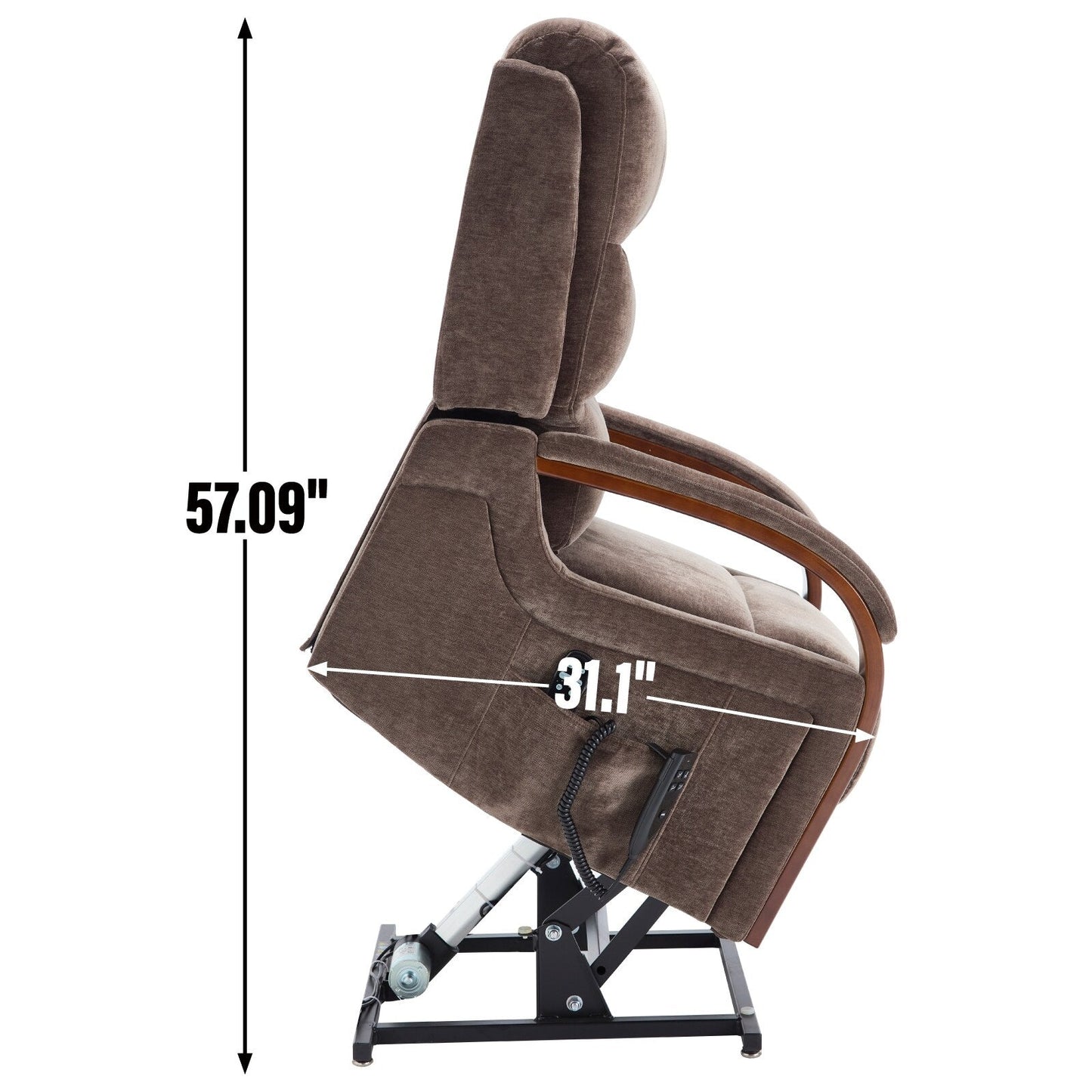 Poltrona reclinabile elettrica Chenille con massaggio e braccioli in legno