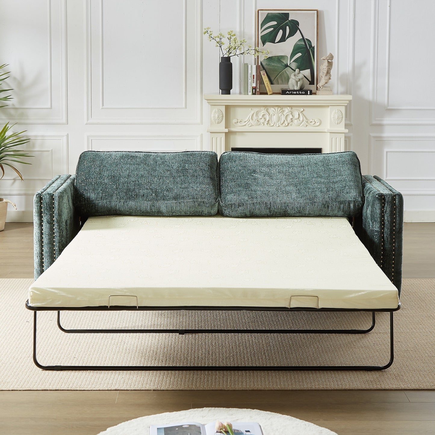Divano letto in ciniglia con materasso in memory foam