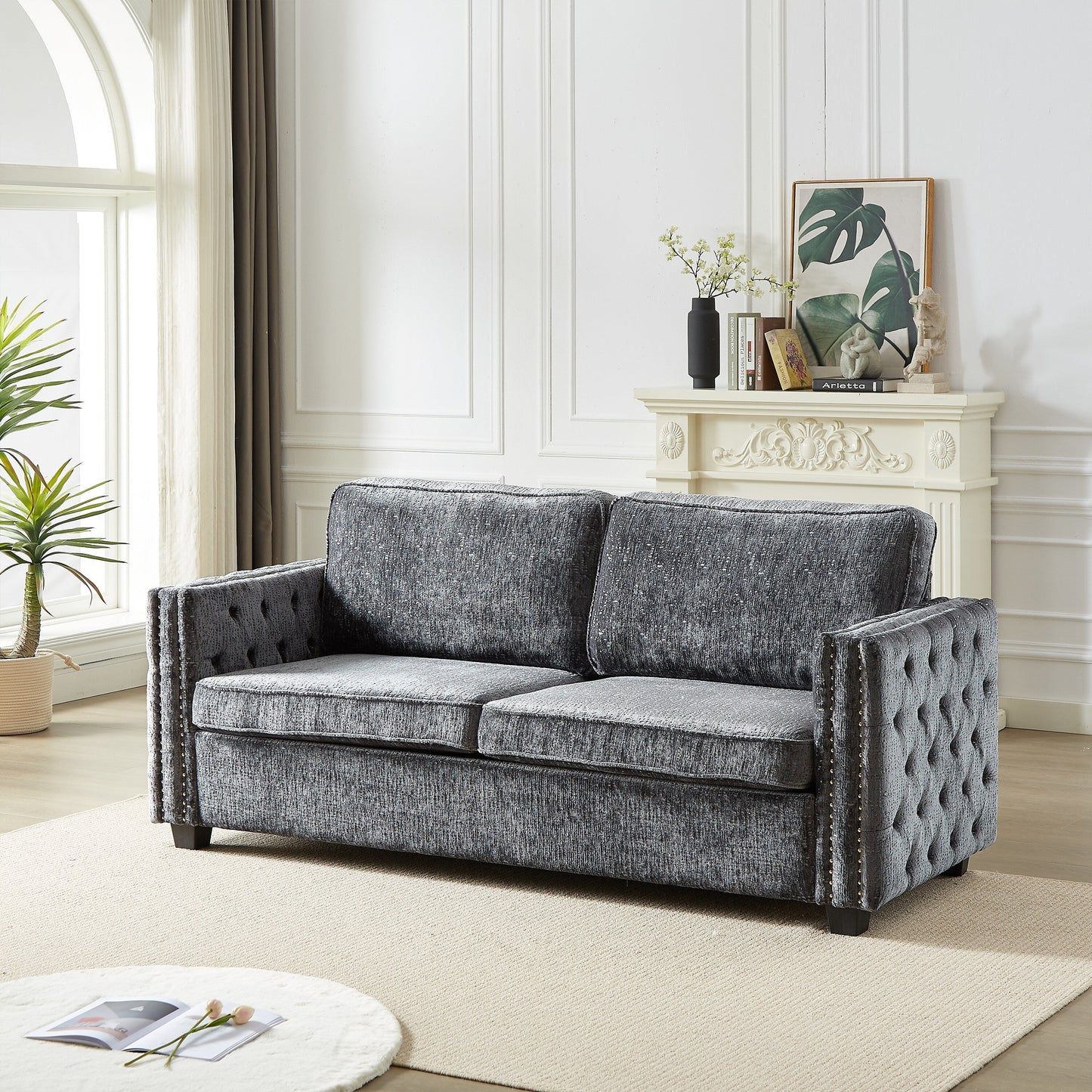 Divano letto in ciniglia con materasso in memory foam