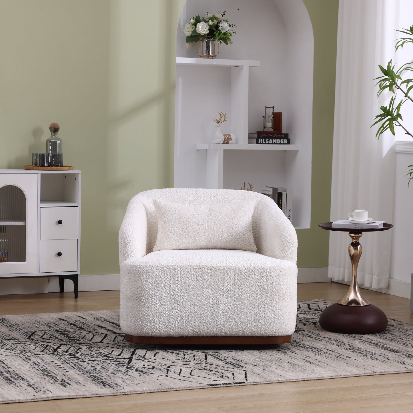 Poltrona girevole in ciniglia, comodo divano decorativo a 360 gradi per soggiorno, camera da letto e studio con cuscino rimovibile