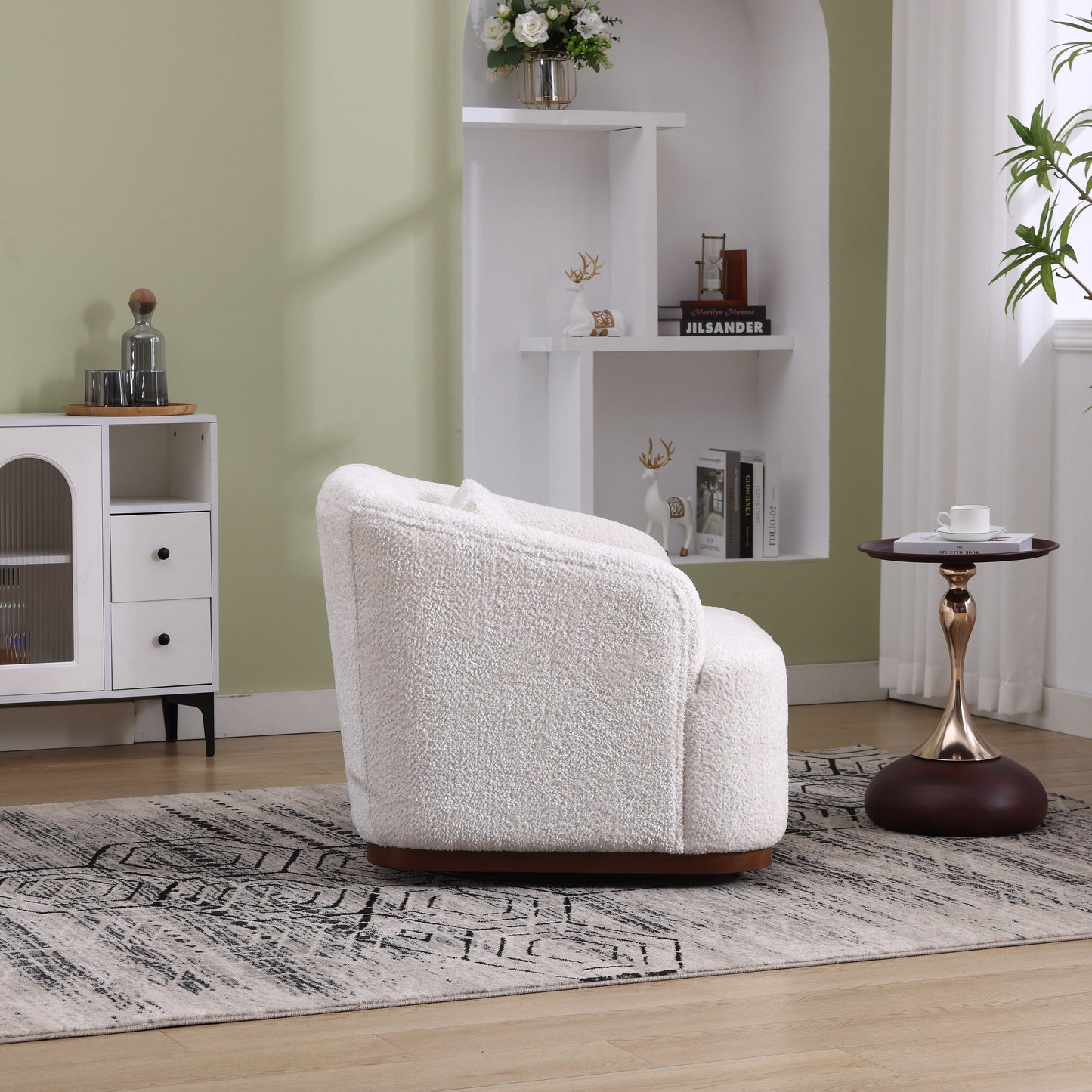 Poltrona girevole in ciniglia, comodo divano decorativo a 360 gradi per soggiorno, camera da letto e studio con cuscino rimovibile