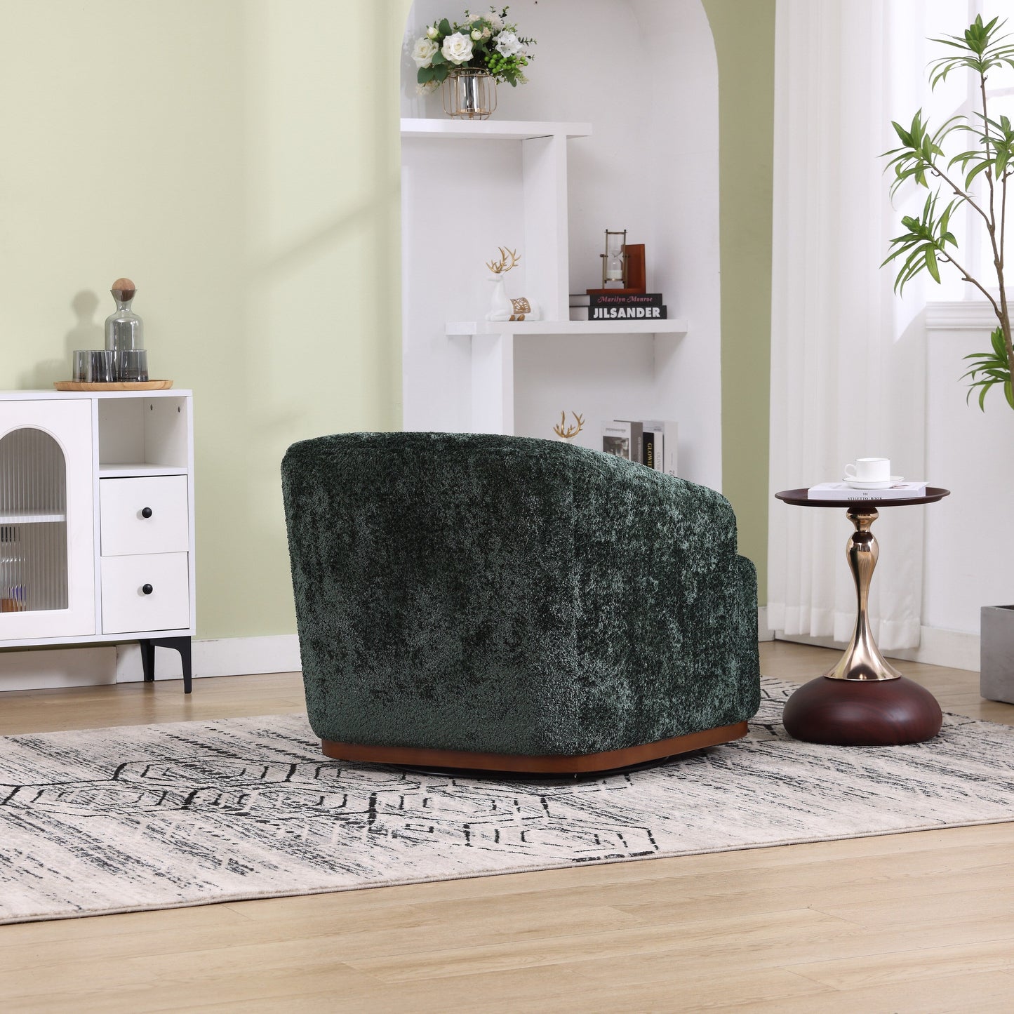 Poltrona girevole in ciniglia, comodo divano decorativo a 360 gradi per soggiorno, camera da letto e studio con cuscino rimovibile