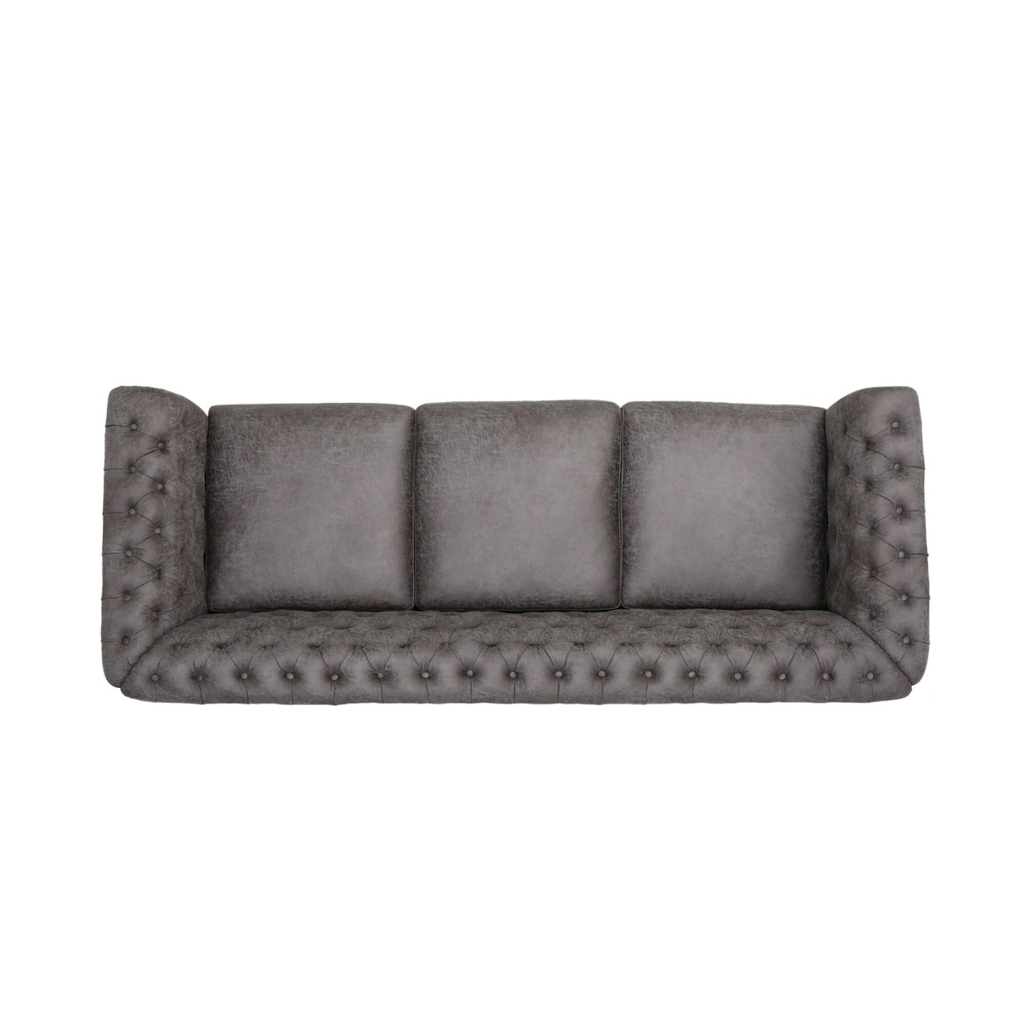 Divano Chesterfield 84.75 imbottito a 3 posti con bottoni, borchie e gambe in legno per soggiorno