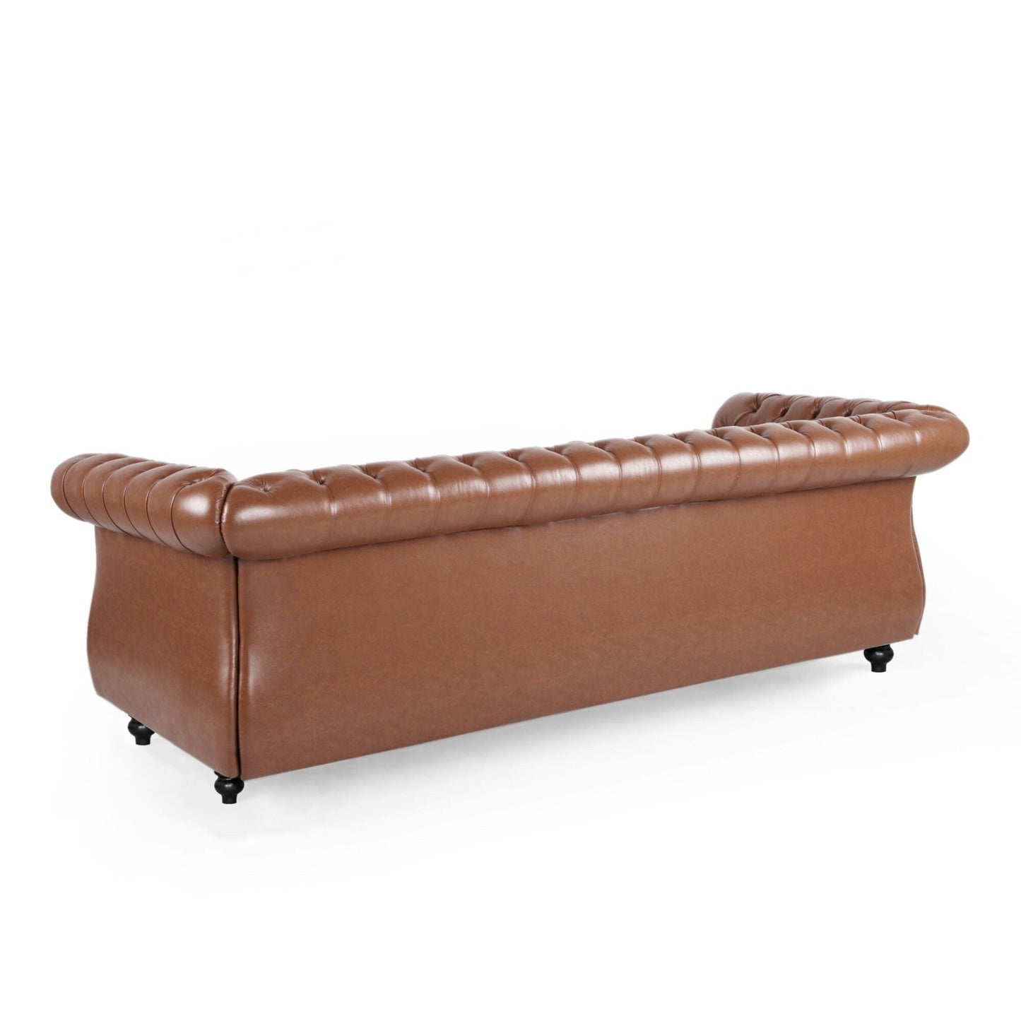 Divano Chesterfield 84.75 imbottito a 3 posti con bottoni, borchie e gambe in legno per soggiorno