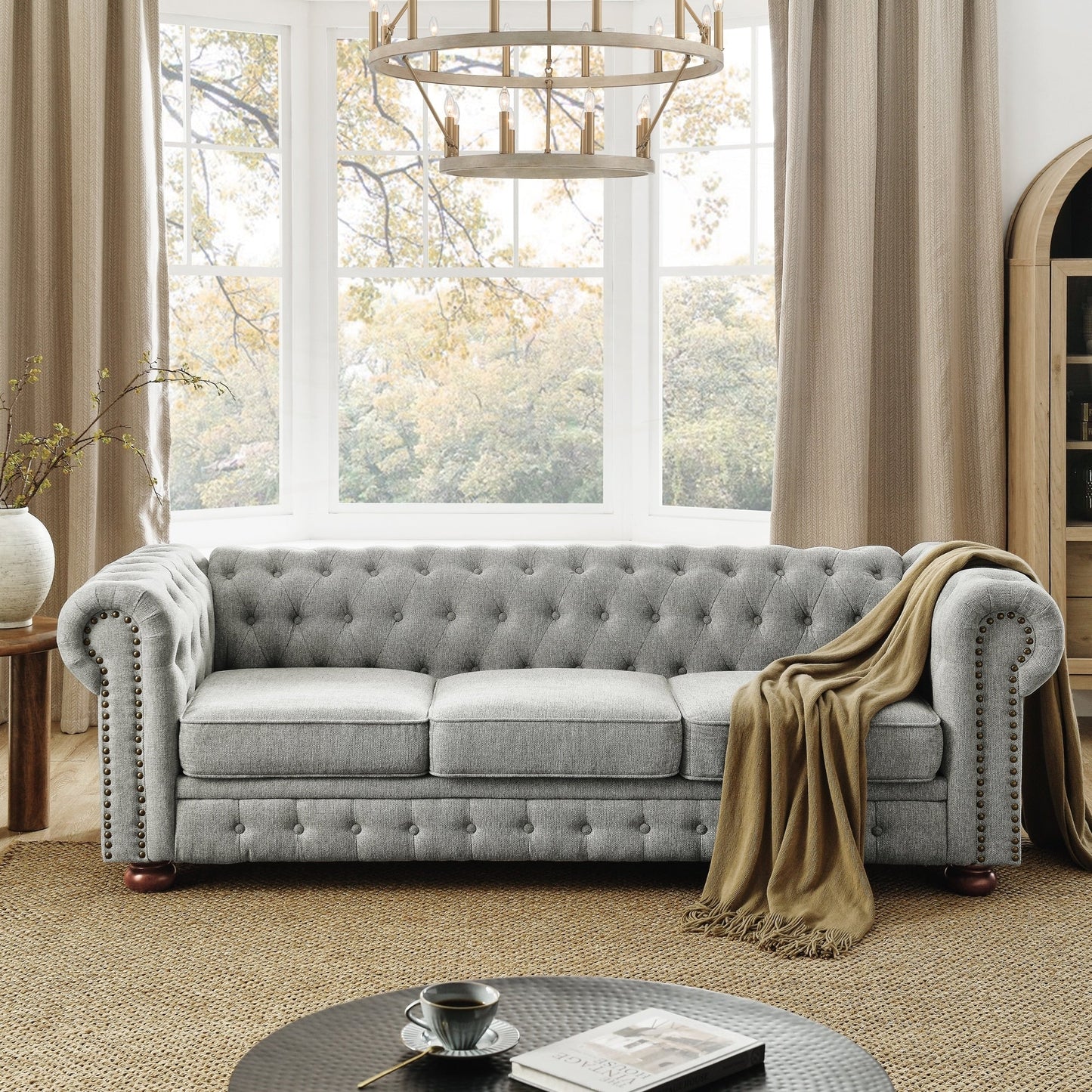 Divano Chesterfield imbottito in PU a 3 posti