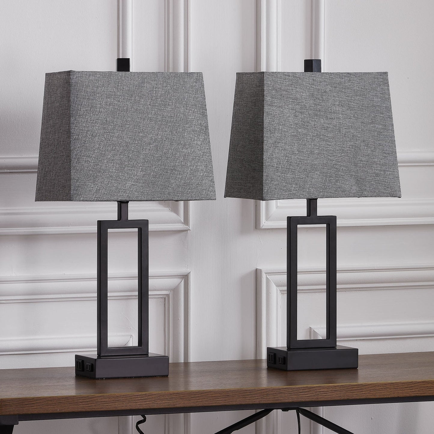 Lampada da tavolo in metallo nero con interruttore touch dimmer e porte di ricarica (set da 2) - 12'' x 6,5'' x 23,5'' (L x P x A)
