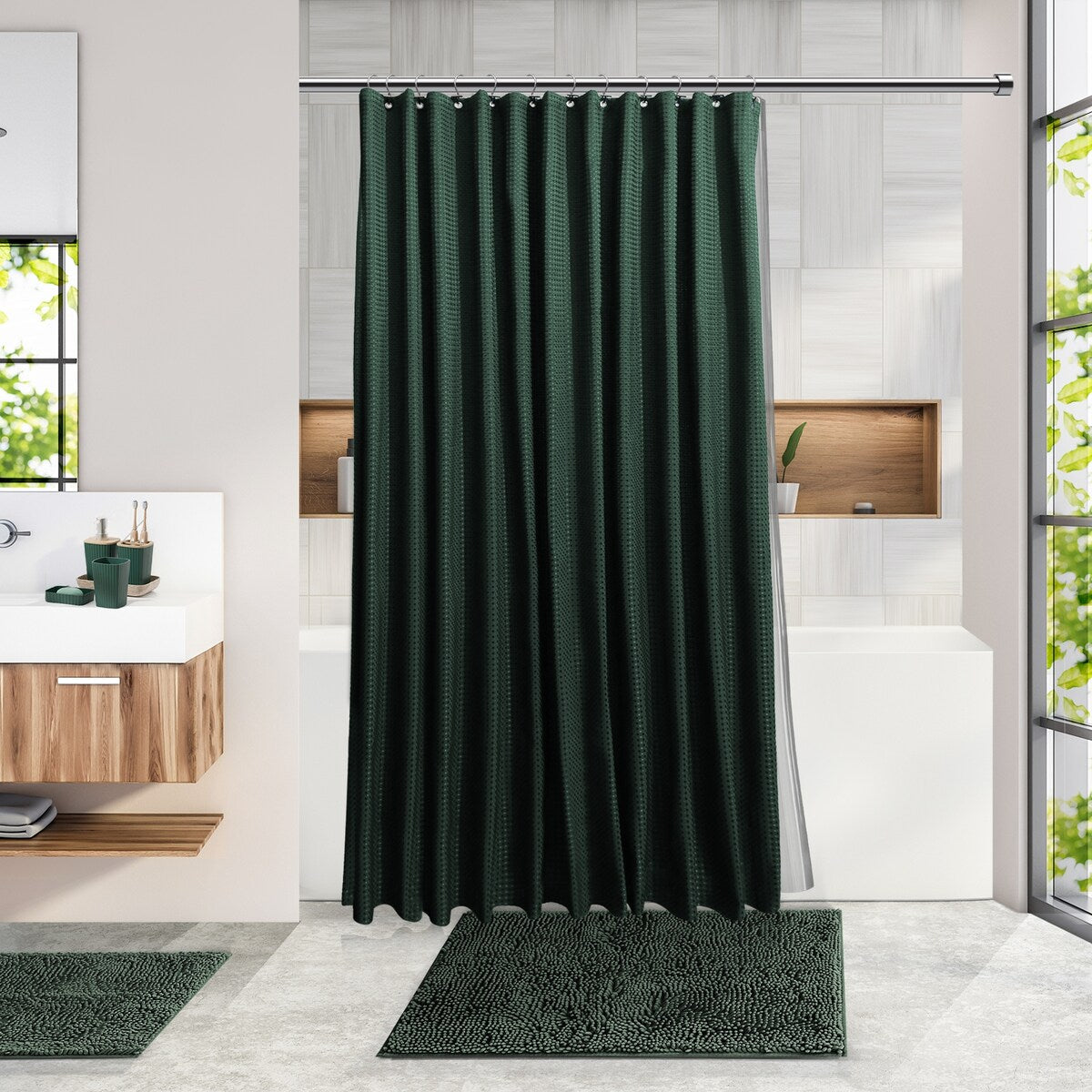 Set di accessori da bagno in bambù Clara Clark con tenda da doccia, scopino per WC, cestino e dispenser di sapone