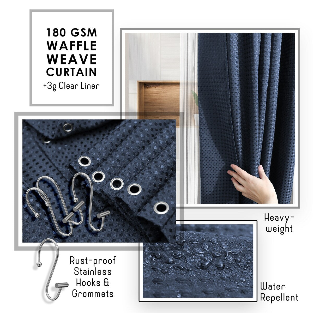 Set di accessori da bagno in bambù Clara Clark con tenda da doccia, scopino per WC, cestino e dispenser di sapone