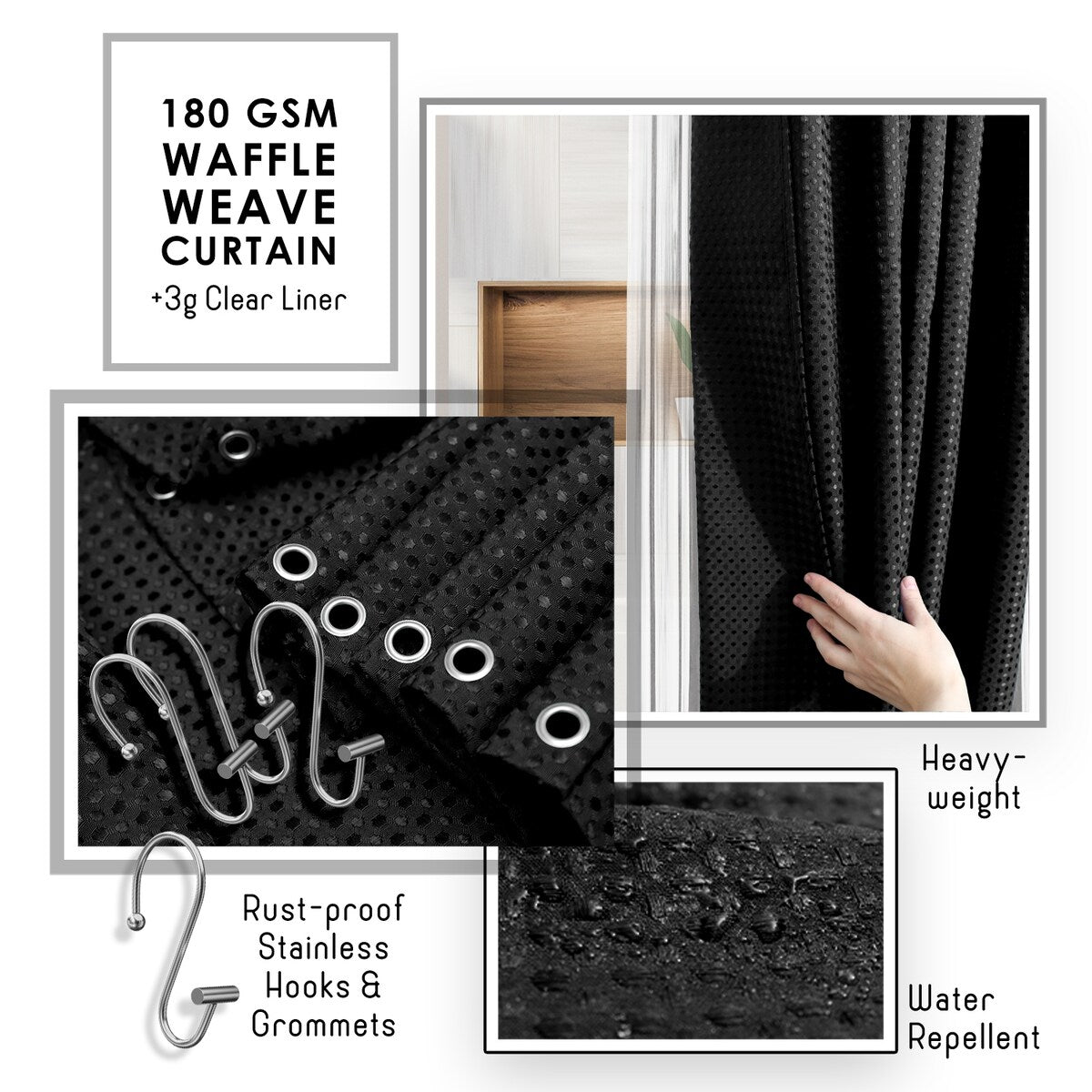 Set di accessori da bagno in bambù Clara Clark con tenda da doccia, scopino per WC, cestino e dispenser di sapone