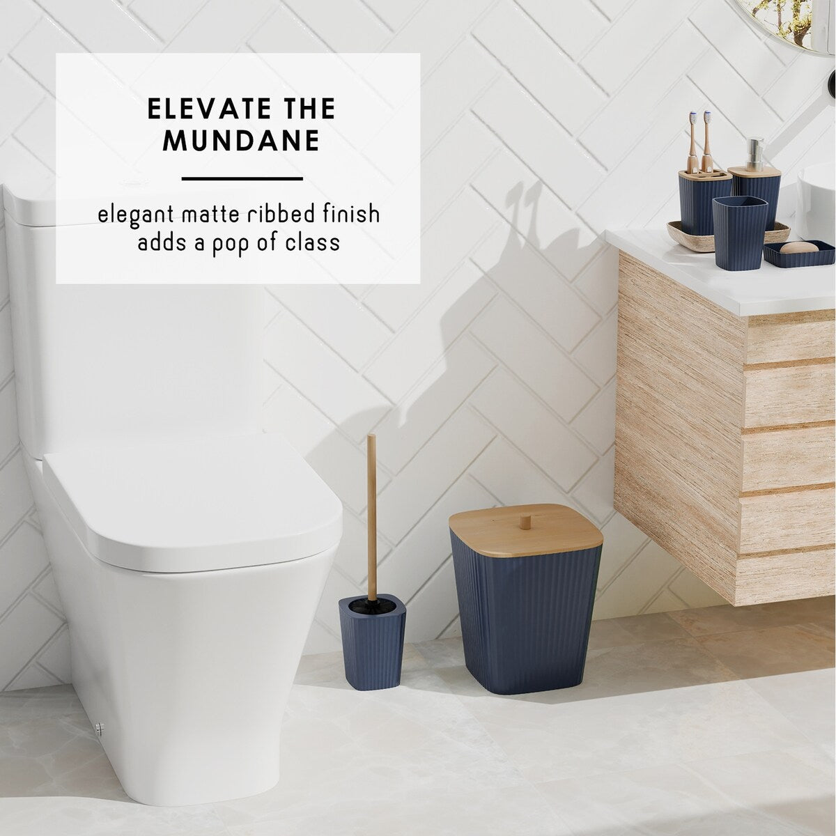 Set di accessori da bagno in bambù Clara Clark con tenda da doccia, scopino per WC, cestino e dispenser di sapone