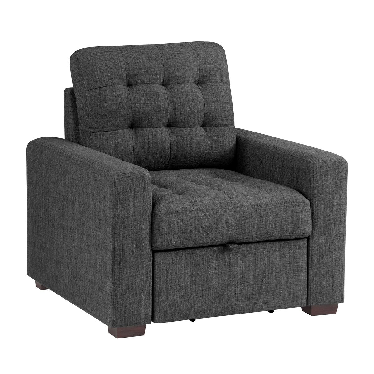 Sedia Cliff da 37 pollici, pouf estraibile, poliestere grigio scuro, legno espresso