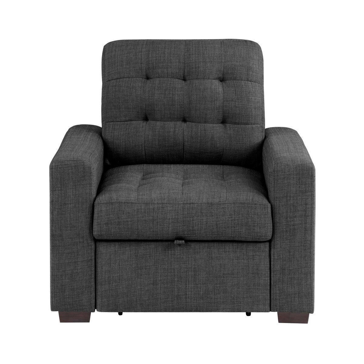 Sedia Cliff da 37 pollici, pouf estraibile, poliestere grigio scuro, legno espresso