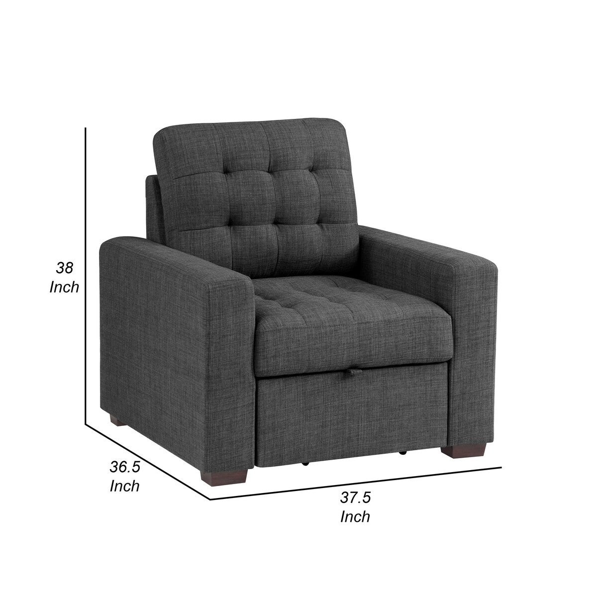 Sedia Cliff da 37 pollici, pouf estraibile, poliestere grigio scuro, legno espresso