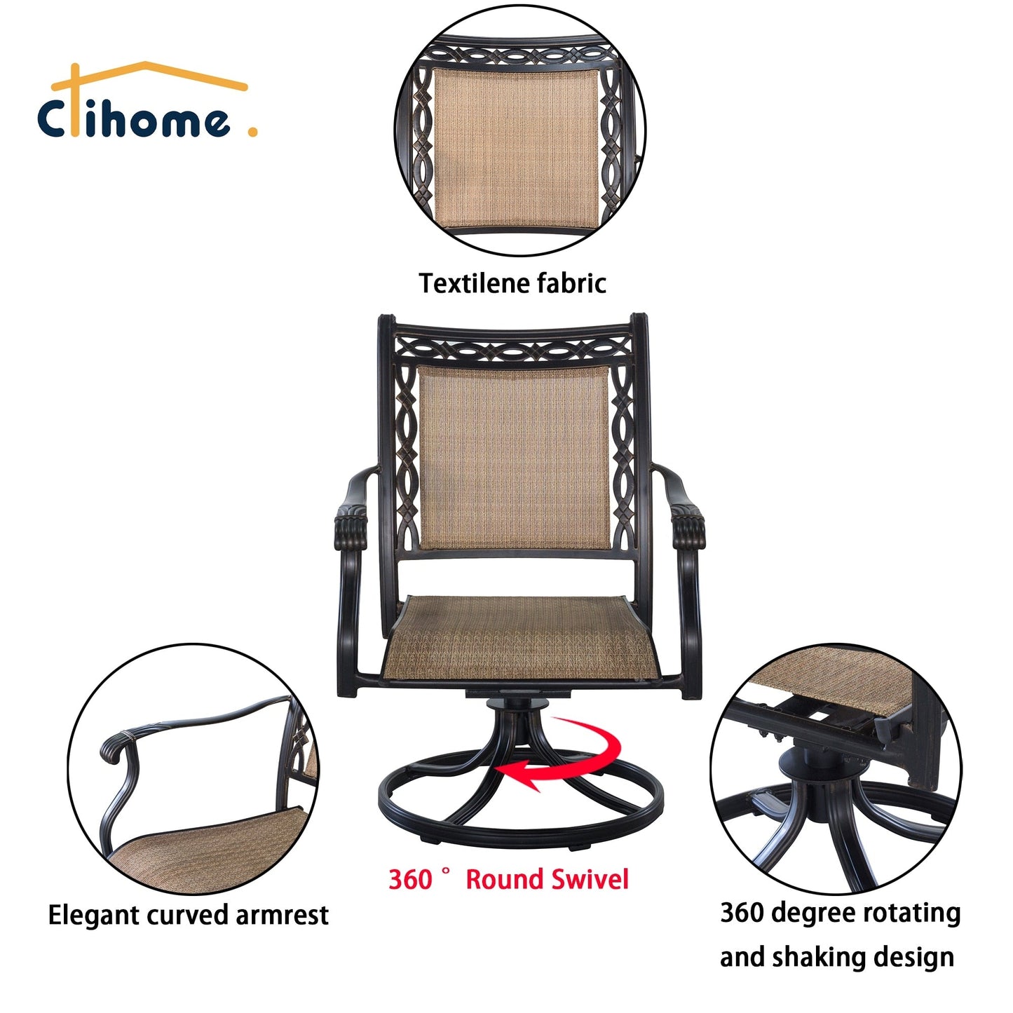 Clihome Set da pranzo da esterno in alluminio pressofuso da 5 pezzi per patio