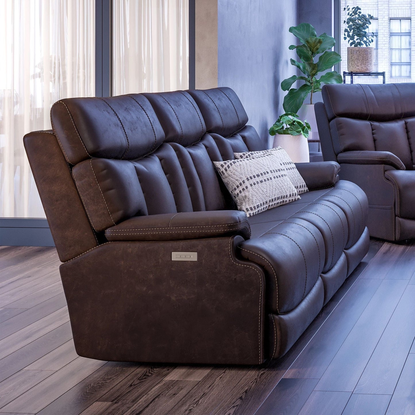 Divano reclinabile Clive Power con poggiatesta e supporto lombare elettrici di Flexsteel - 88 x 43 x 41