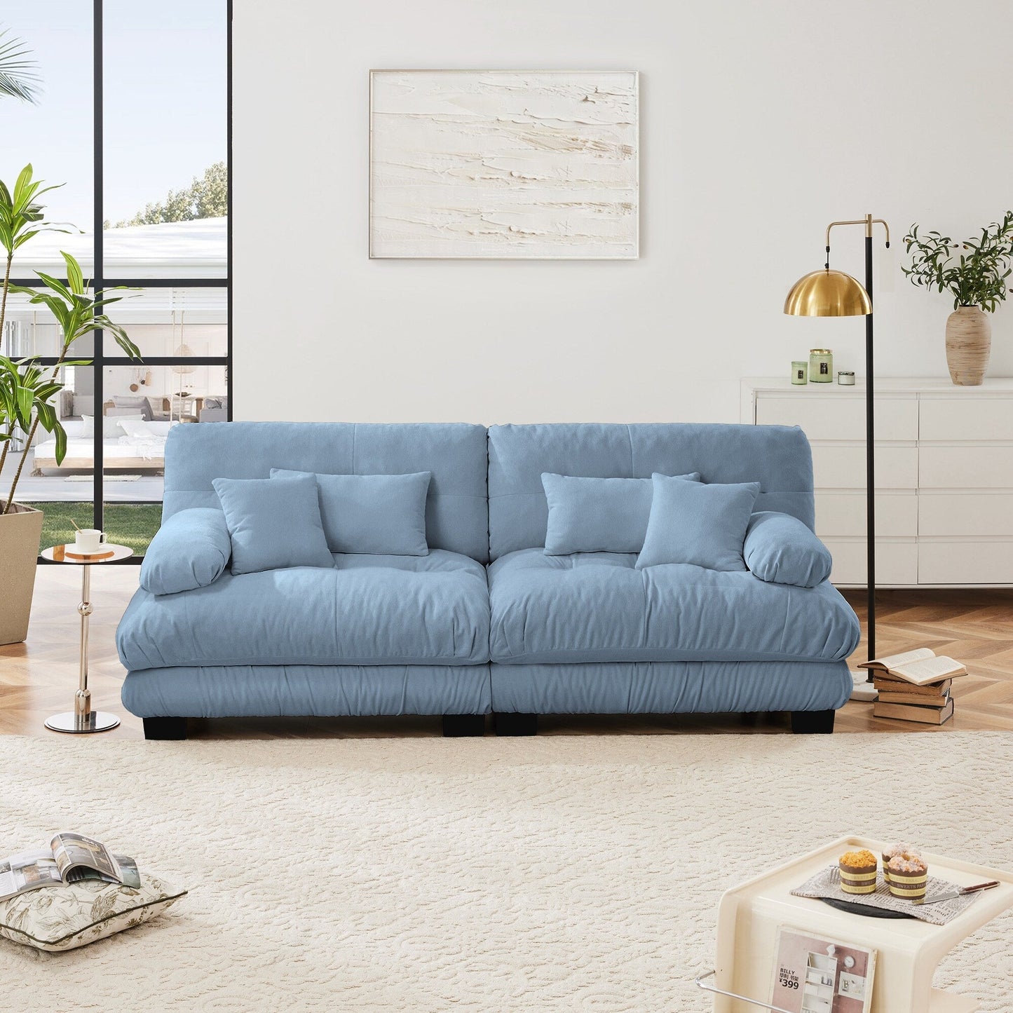 Divano a 2 posti Cloud Couch per soggiorno, divano a 2 posti in ciniglia con 2 cuscini lombari e 2 cuscini decorativi, blu ciniglia