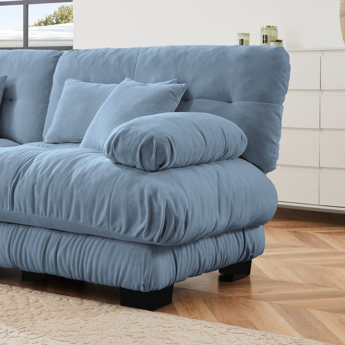 Divano a 2 posti Cloud Couch per soggiorno, divano a 2 posti in ciniglia con 2 cuscini lombari e 2 cuscini decorativi, blu ciniglia