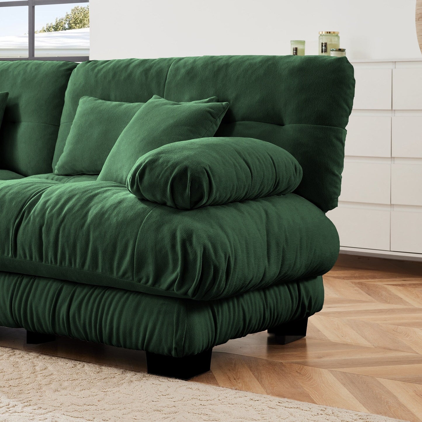 Divano a 2 posti Cloud Couch per soggiorno, divano a 2 posti in ciniglia con 2 cuscini lombari e 2 cuscini decorativi, verde ciniglia