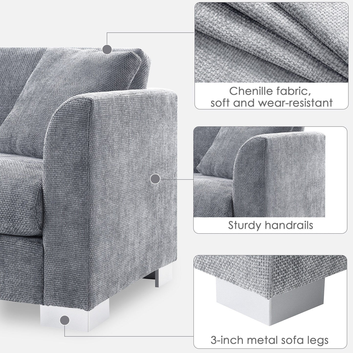 Divano componibile Cloud, set di divani di lusso a L con 2 cuscini gratuiti, mobili da interno in ciniglia a 4 posti con chaise longue oversize